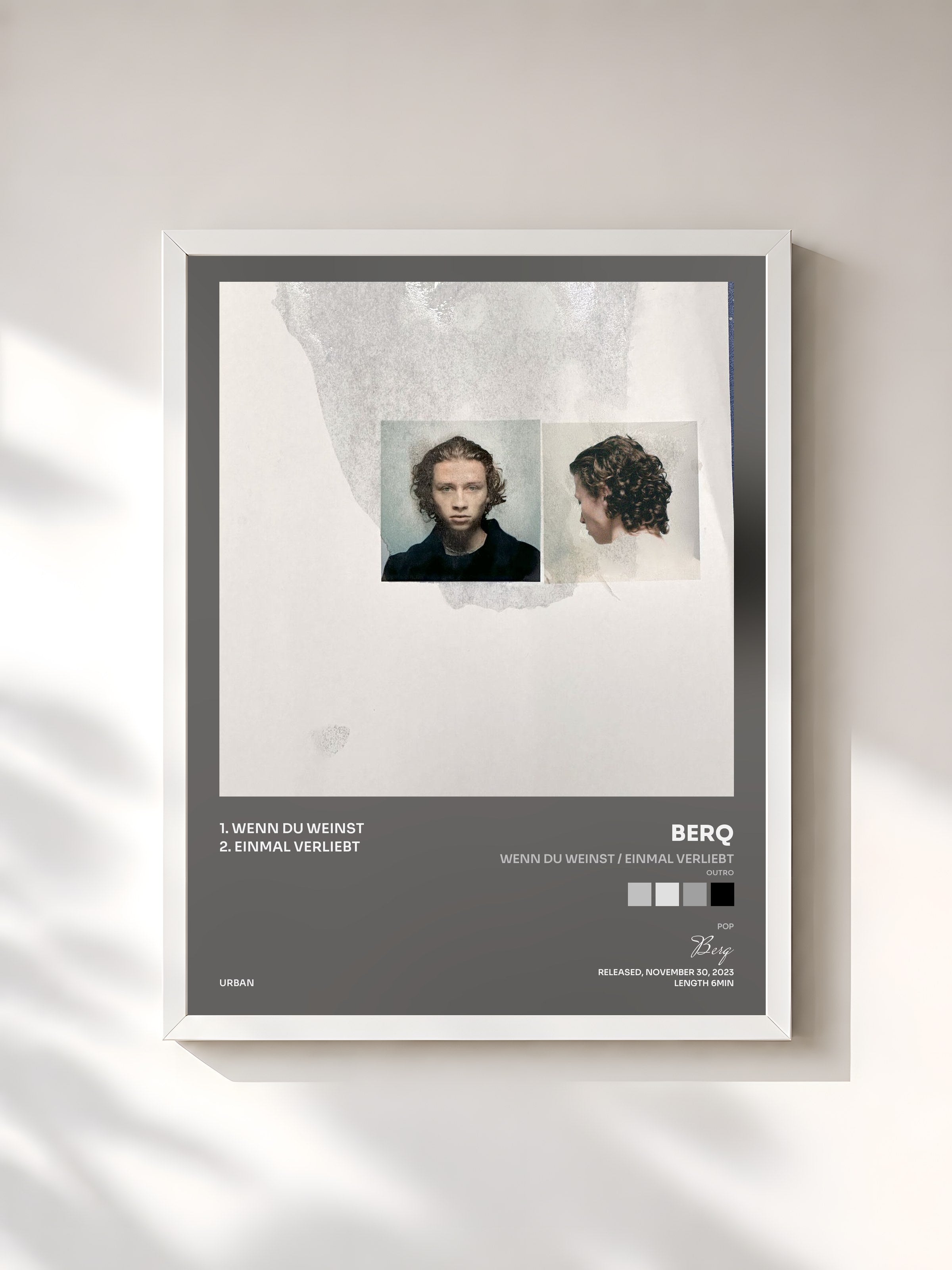 #blanc Tableau de l'album Wenn du weinst / Einmal verliebt (Outro) de Berq, cadre blanc, imprimé et encadré en France