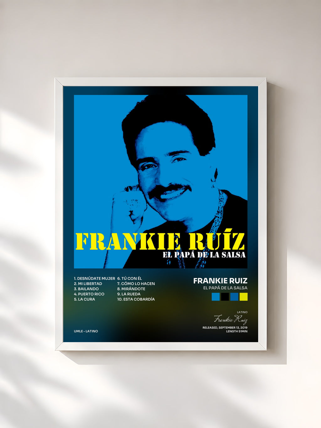 #blanc El Papá De La Salsa by Frankie Ruiz as a framed art print, white frame, printed and framed in France