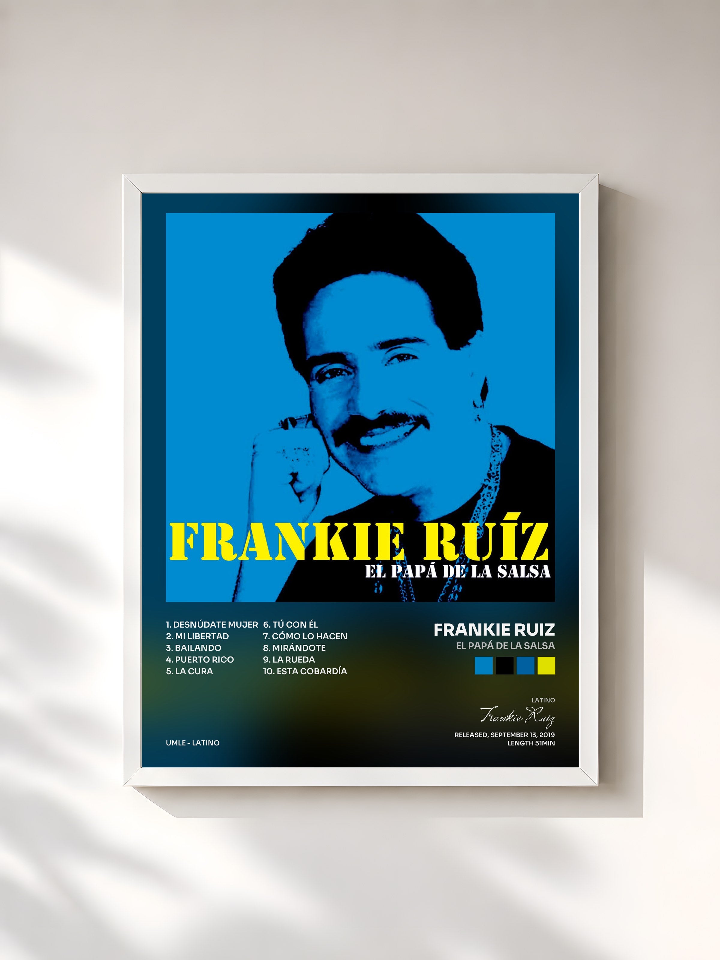 #blanc Tableau de l'album El Papá De La Salsa de Frankie Ruiz, cadre blanc, imprimé et encadré en France