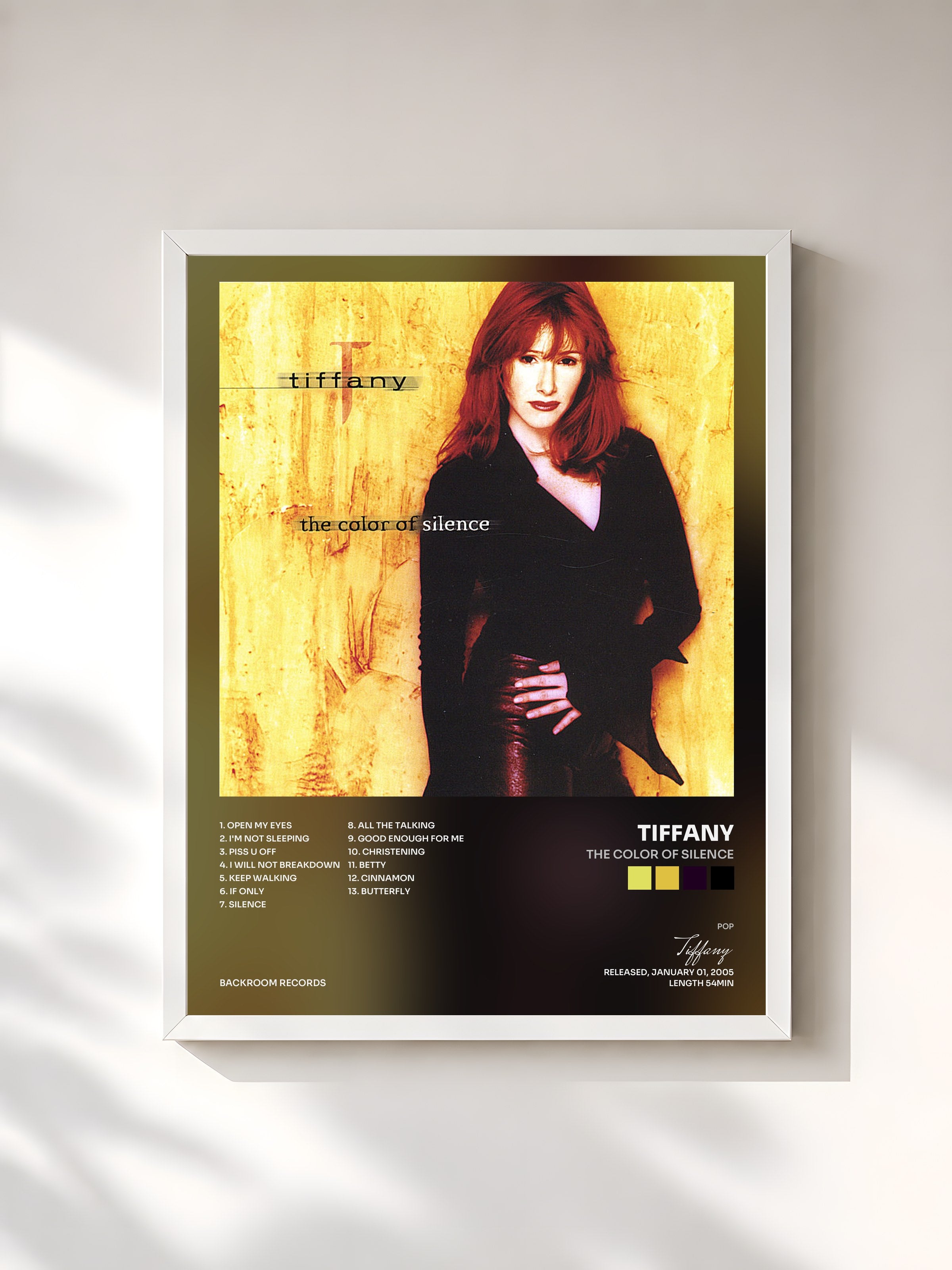 #blanc Tableau de l'album The Color Of Silence de Tiffany, cadre blanc, imprimé et encadré en France