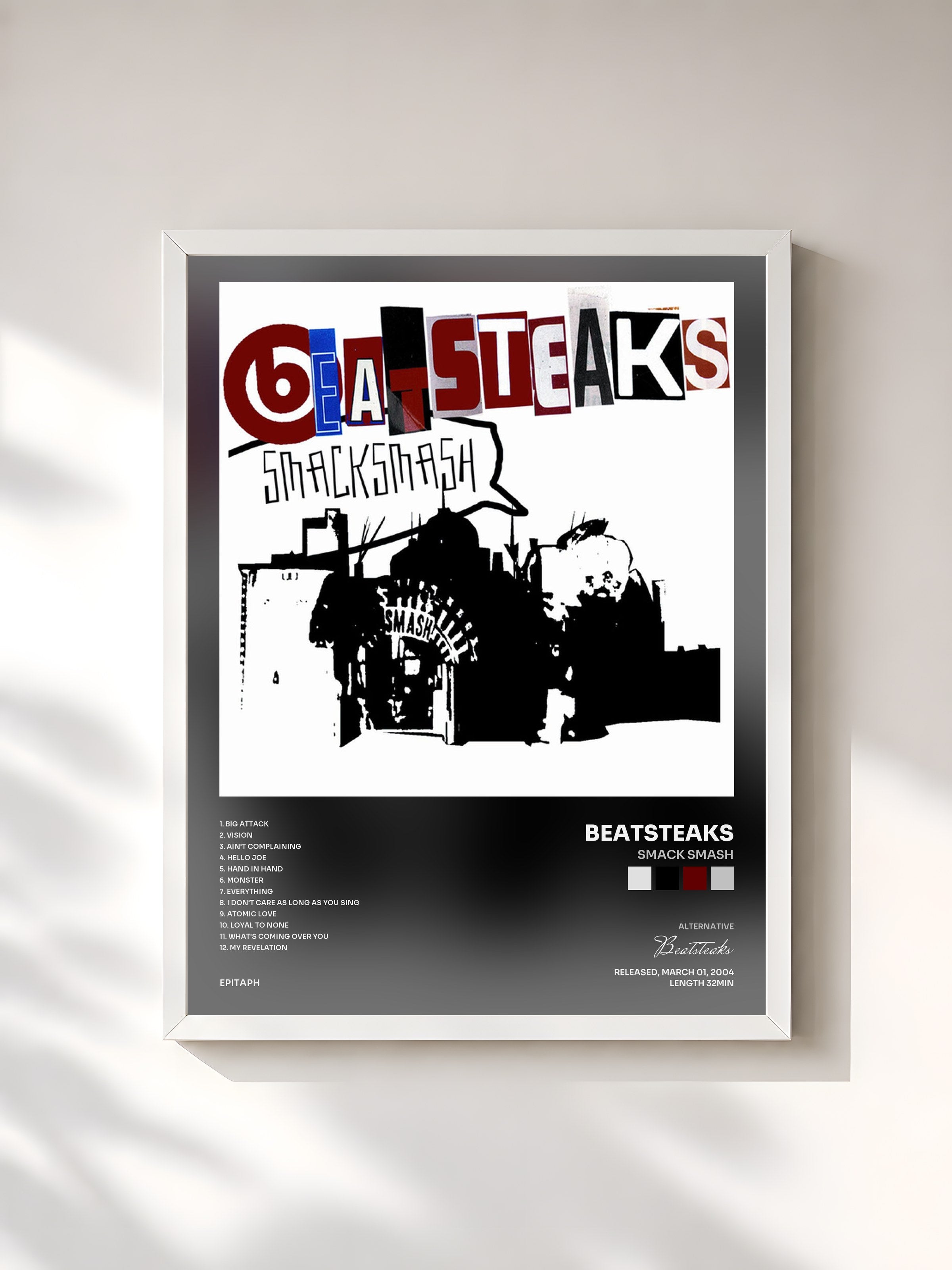 #blanc Tableau de l'album Smack Smash de Beatsteaks, cadre blanc, imprimé et encadré en France
