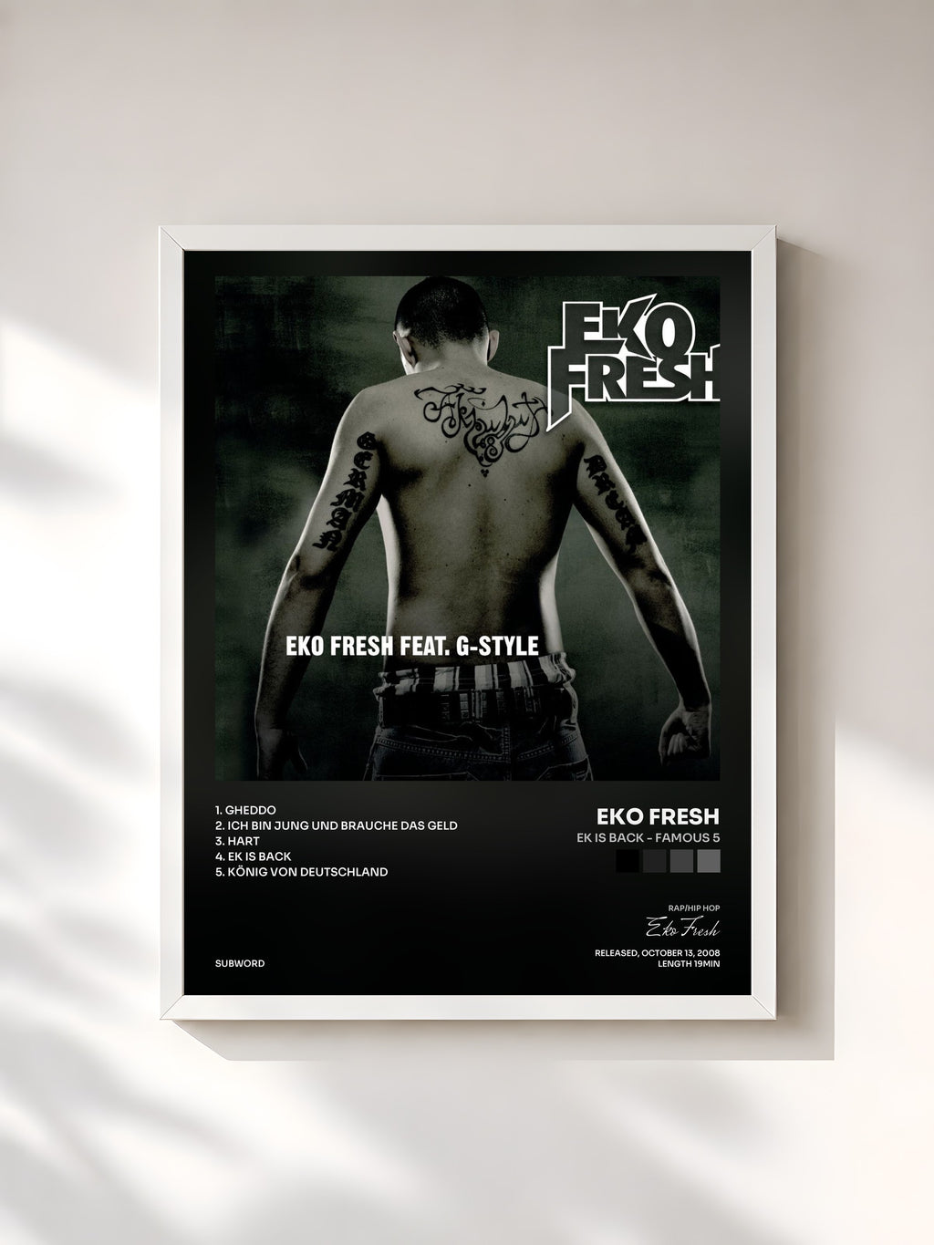#blanc Tableau de l'album Ek is back - Famous 5 de Eko Fresh, cadre blanc, imprimé et encadré en France