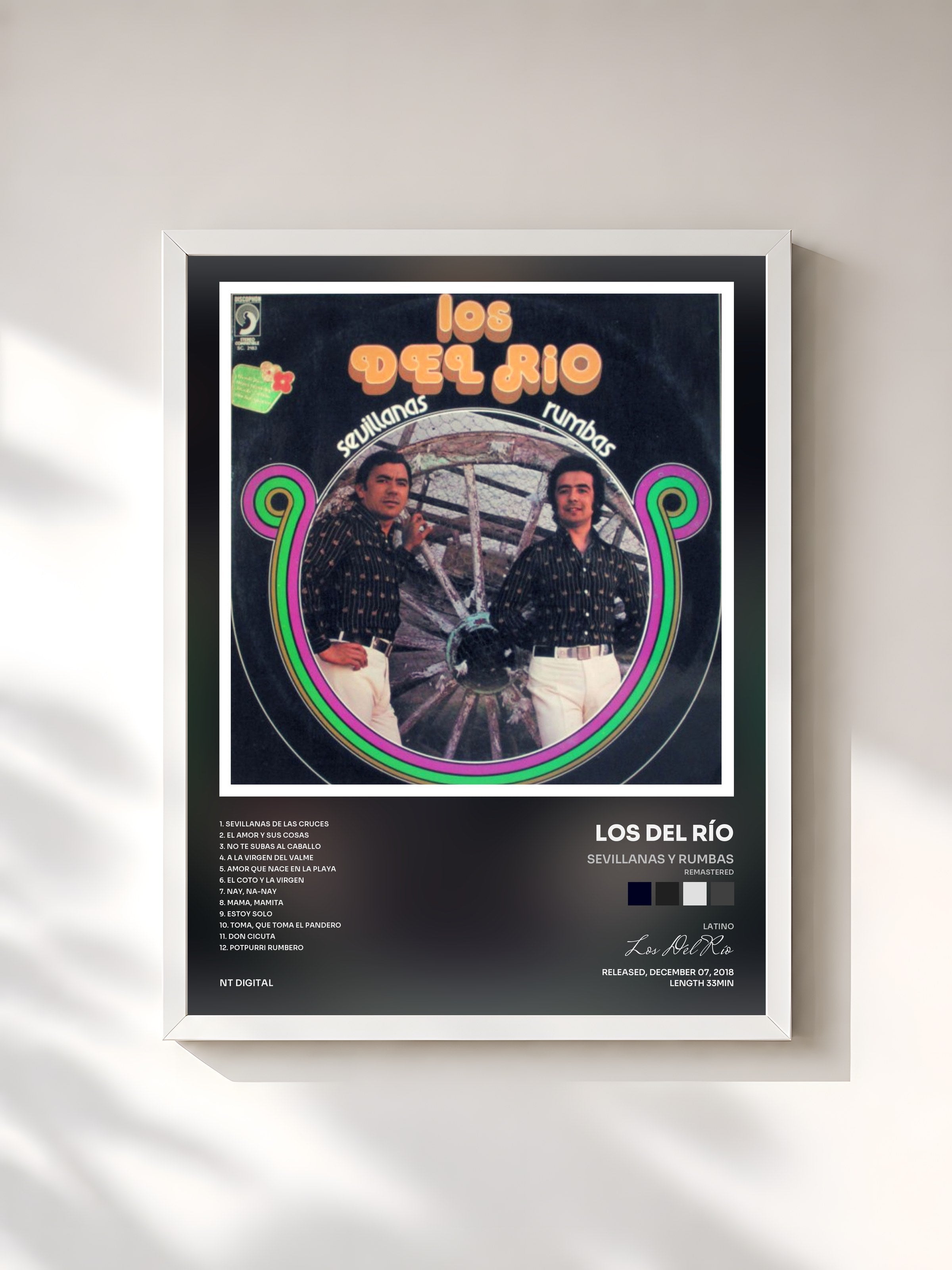 #blanc Tableau de l'album Sevillanas y Rumbas (Remastered) de Los Del Río, cadre blanc, imprimé et encadré en France