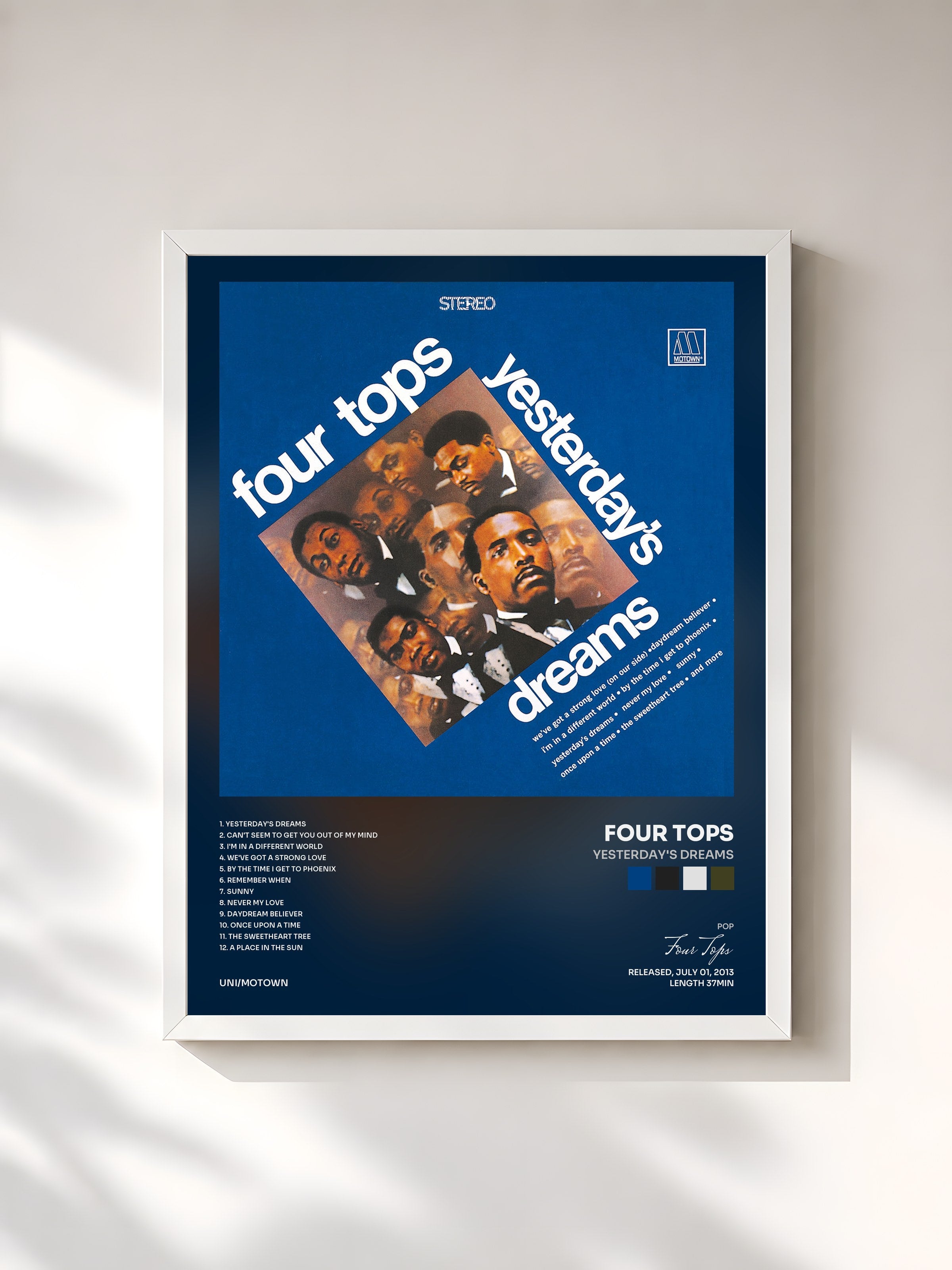 #blanc Tableau de l'album Yesterday's Dreams de Four Tops, cadre blanc, imprimé et encadré en France