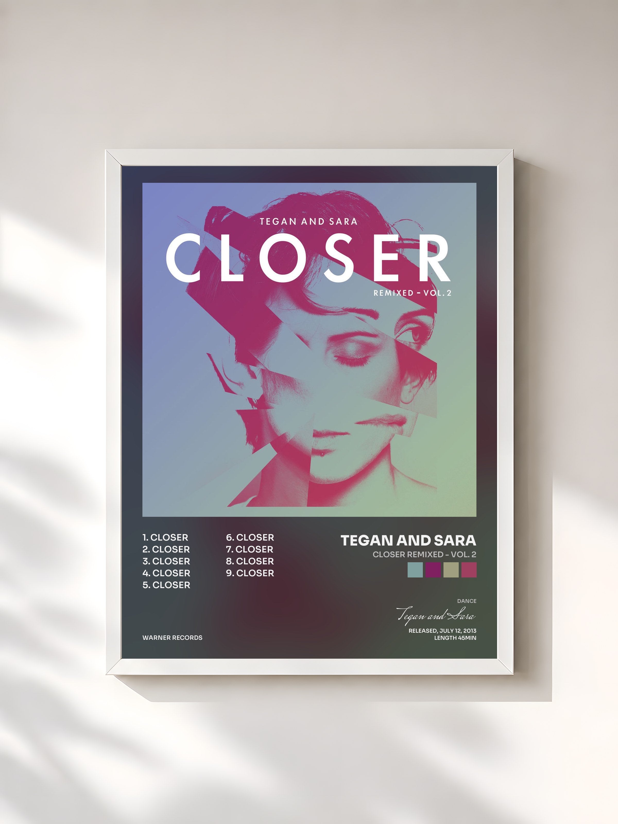 #blanc Tableau de l'album Closer Remixed - Vol. 2 de Tegan and Sara, cadre blanc, imprimé et encadré en France