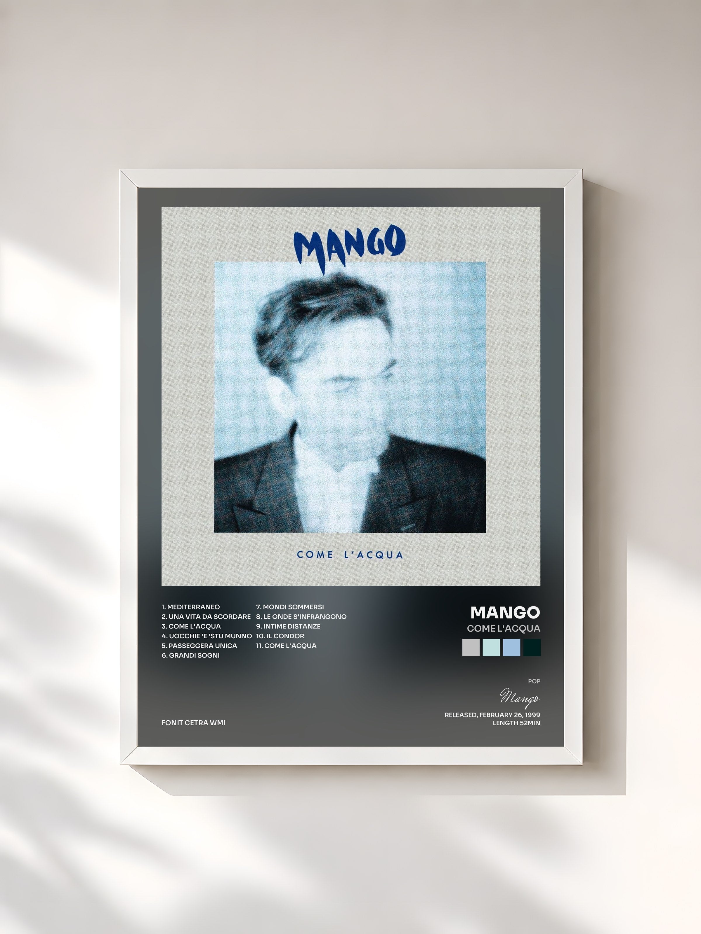 #blanc Tableau de l'album Come l'acqua de Mango, cadre blanc, imprimé et encadré en France