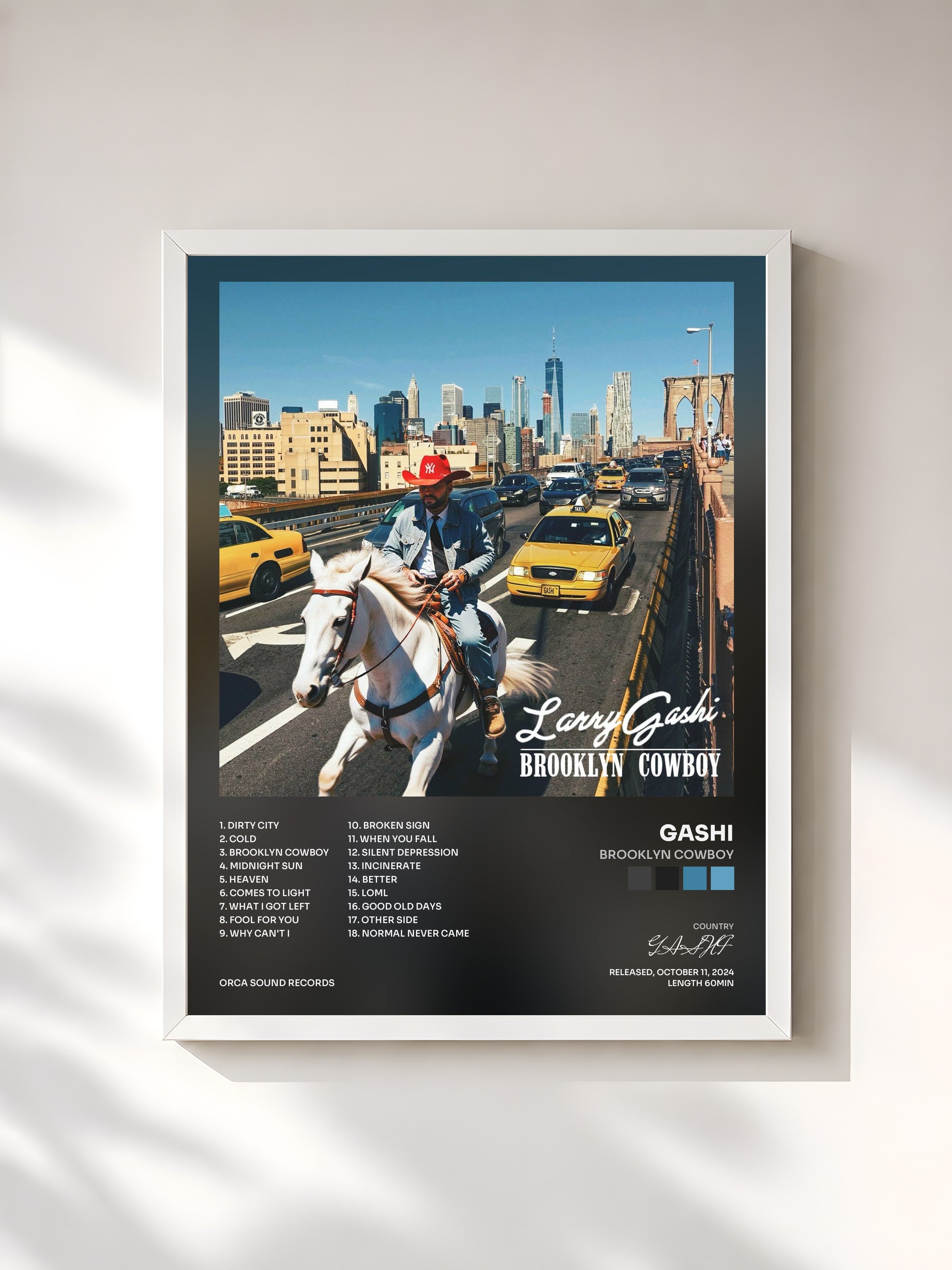 #blanc Tableau de l'album Brooklyn Cowboy de GASHI, cadre blanc, imprimé et encadré en France