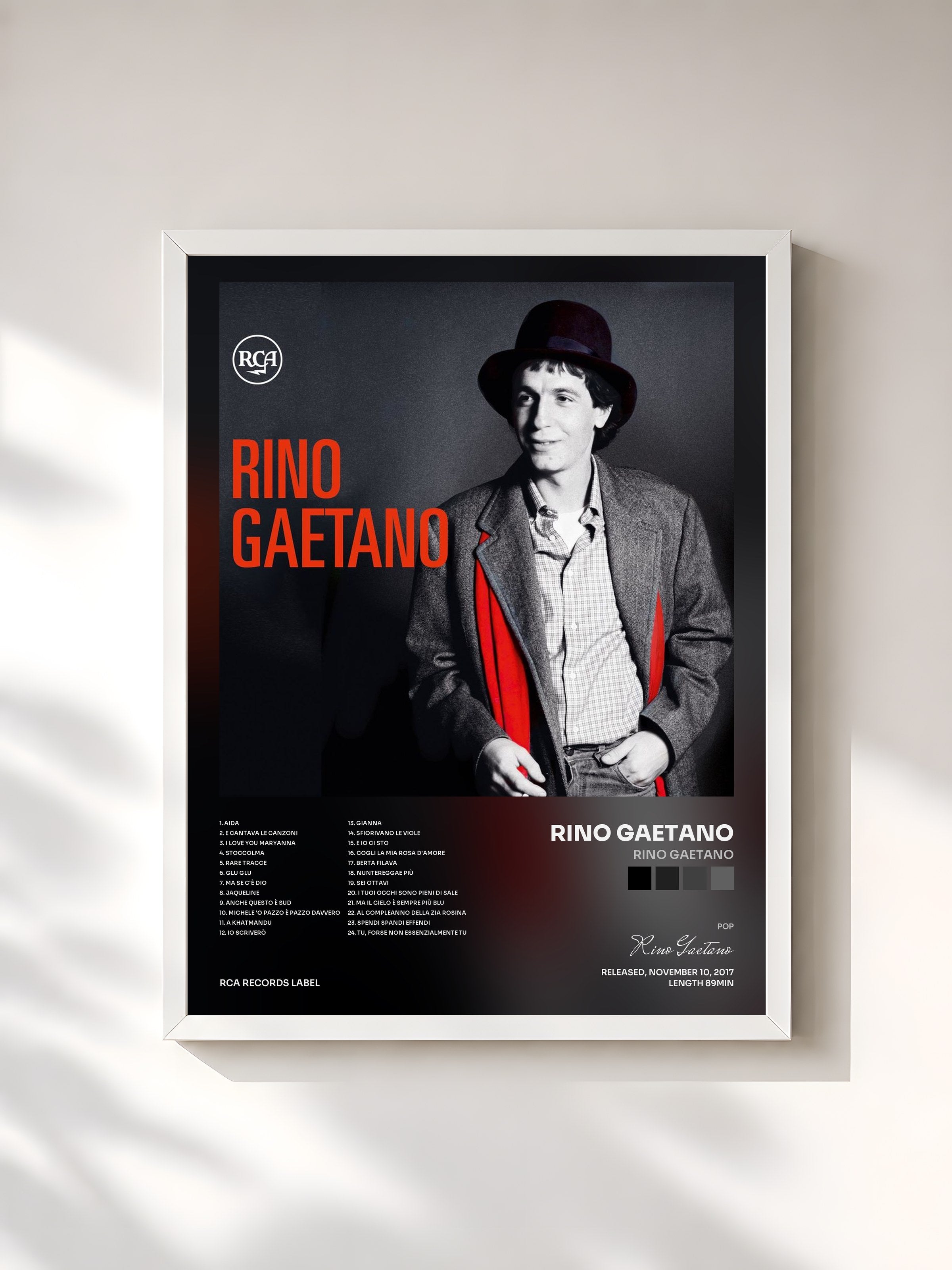 #blanc Tableau de l'album Rino Gaetano de Rino Gaetano, cadre blanc, imprimé et encadré en France