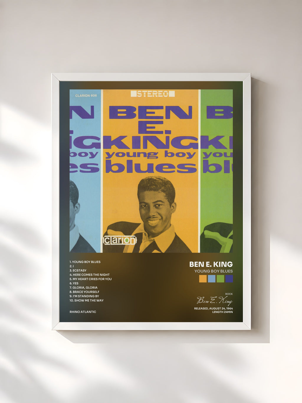 #blanc Young Boy Blues by Ben E. King as a framed art print, white frame, printed and framed in France