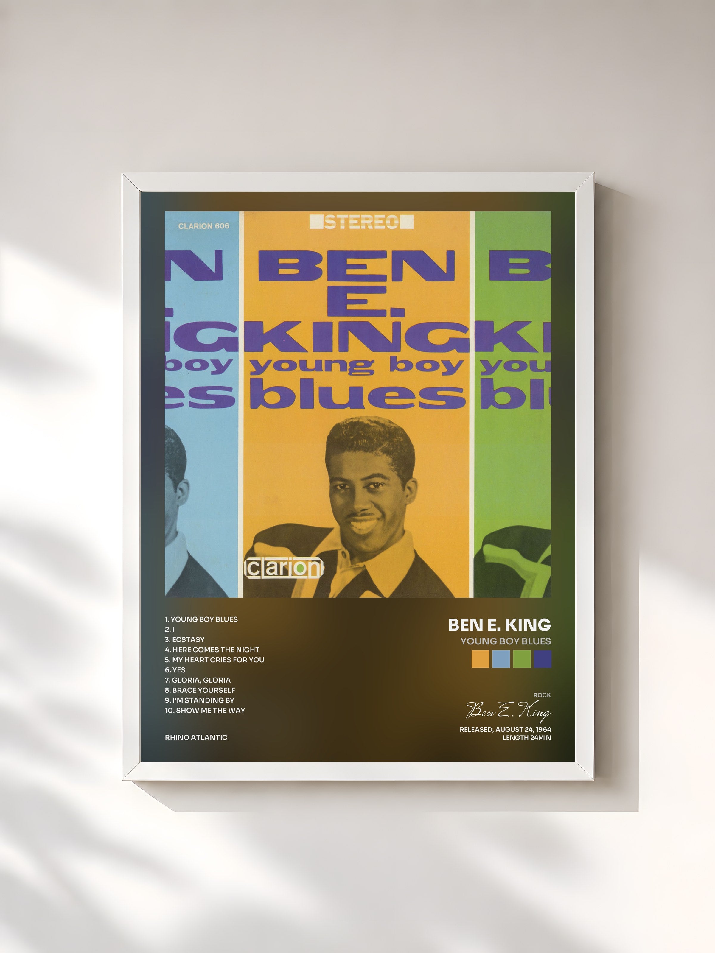 #blanc Tableau de l'album Young Boy Blues de Ben E. King, cadre blanc, imprimé et encadré en France