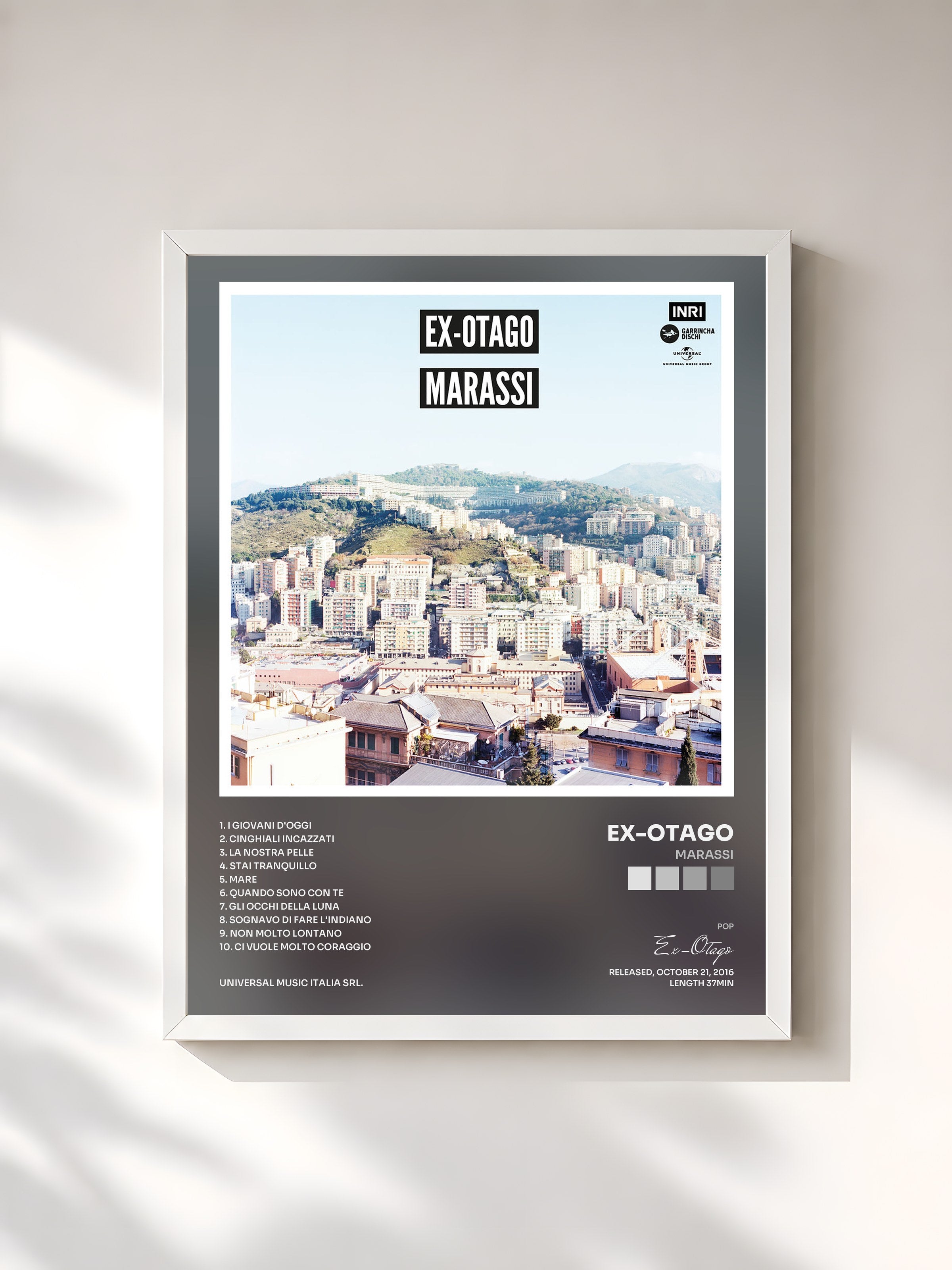 #blanc Tableau de l'album Marassi de Ex-Otago, cadre blanc, imprimé et encadré en France