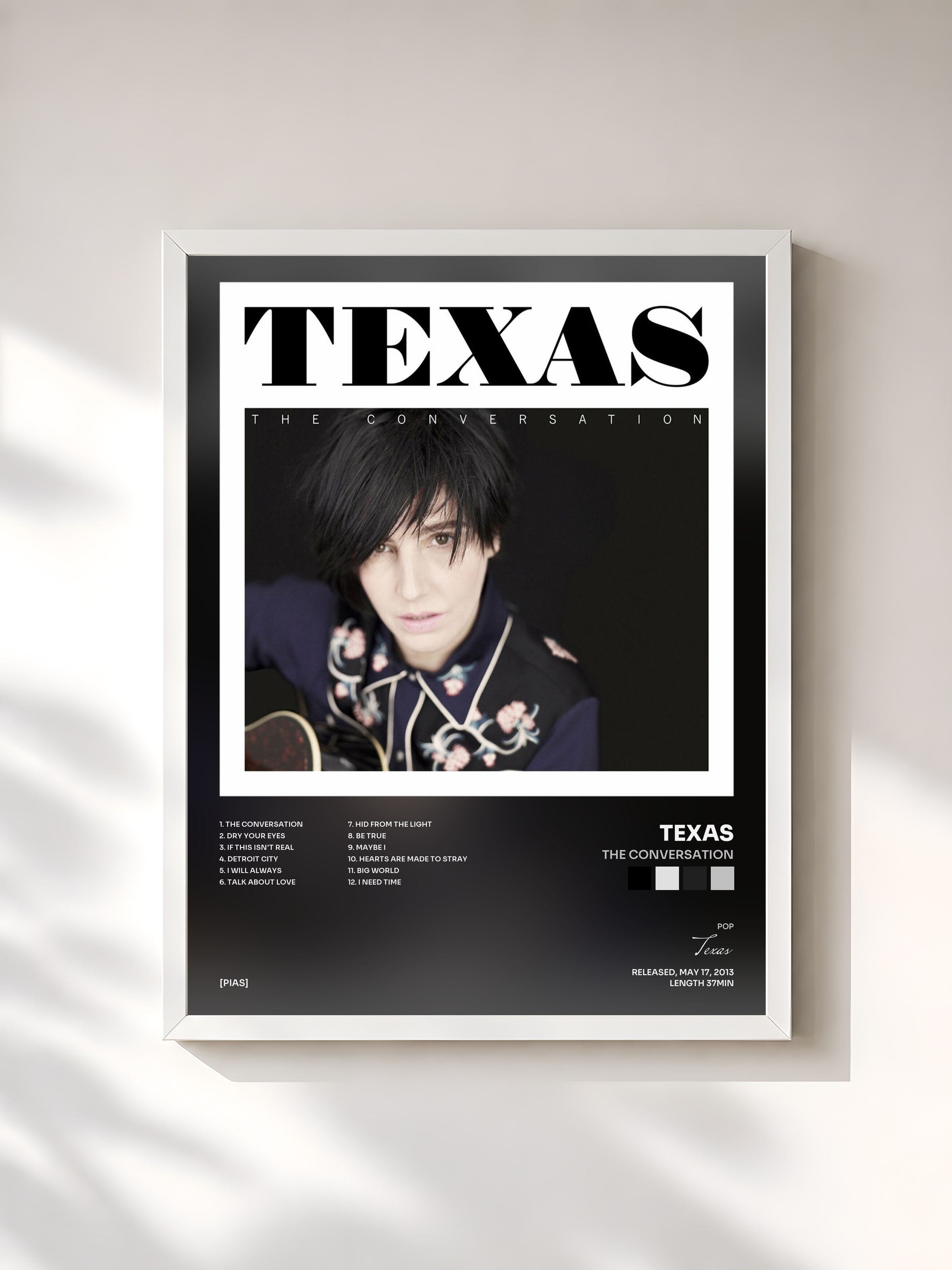 #blanc Tableau de l'album The Conversation de Texas, cadre blanc, imprimé et encadré en France