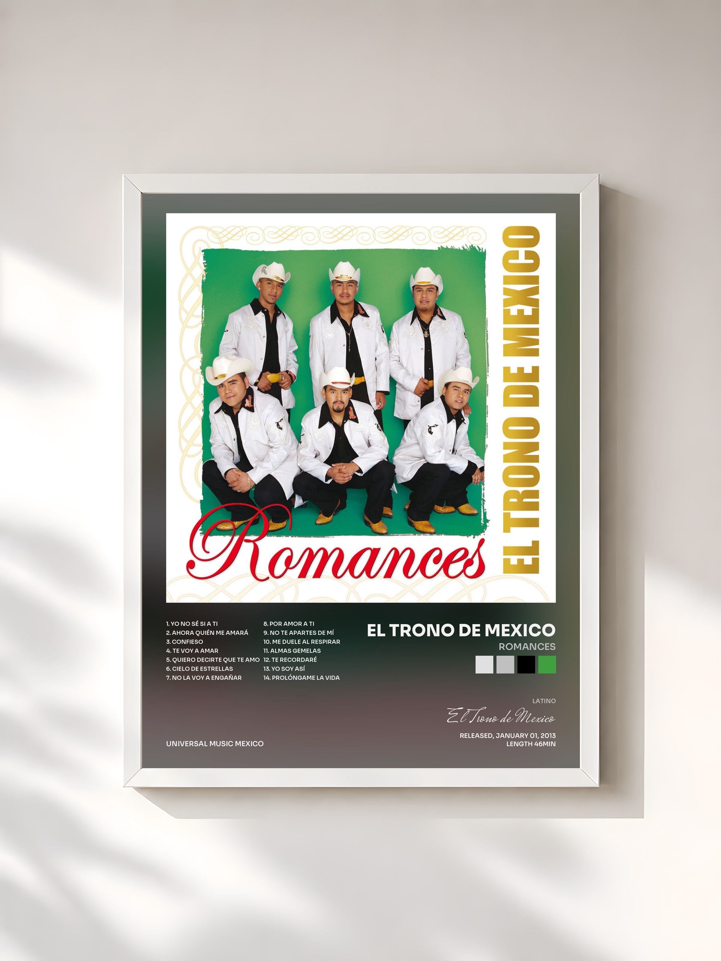 #blanc Tableau de l'album Romances de El Trono de Mexico, cadre blanc, imprimé et encadré en France