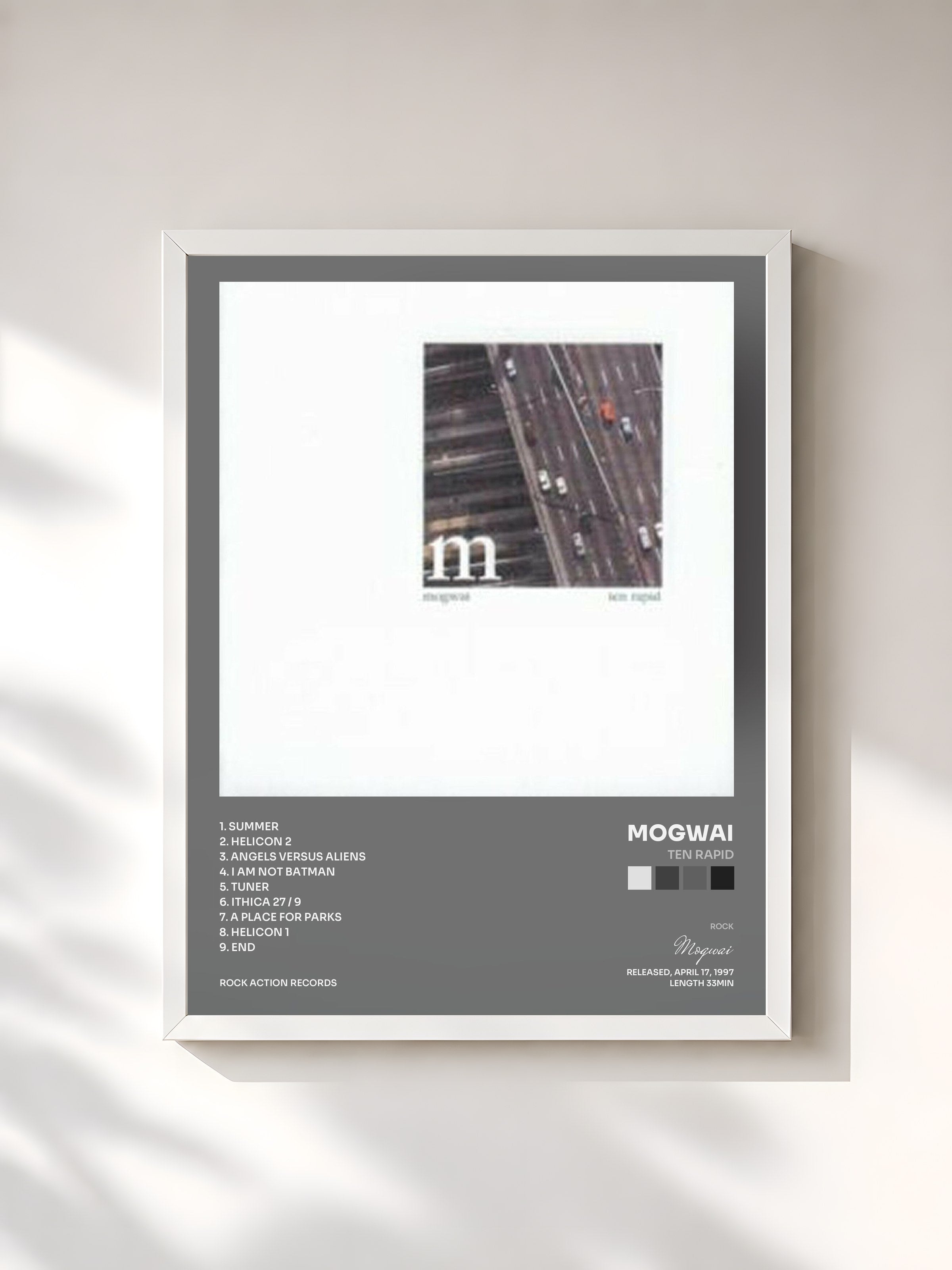 #blanc Tableau de l'album Ten Rapid de Mogwai, cadre blanc, imprimé et encadré en France