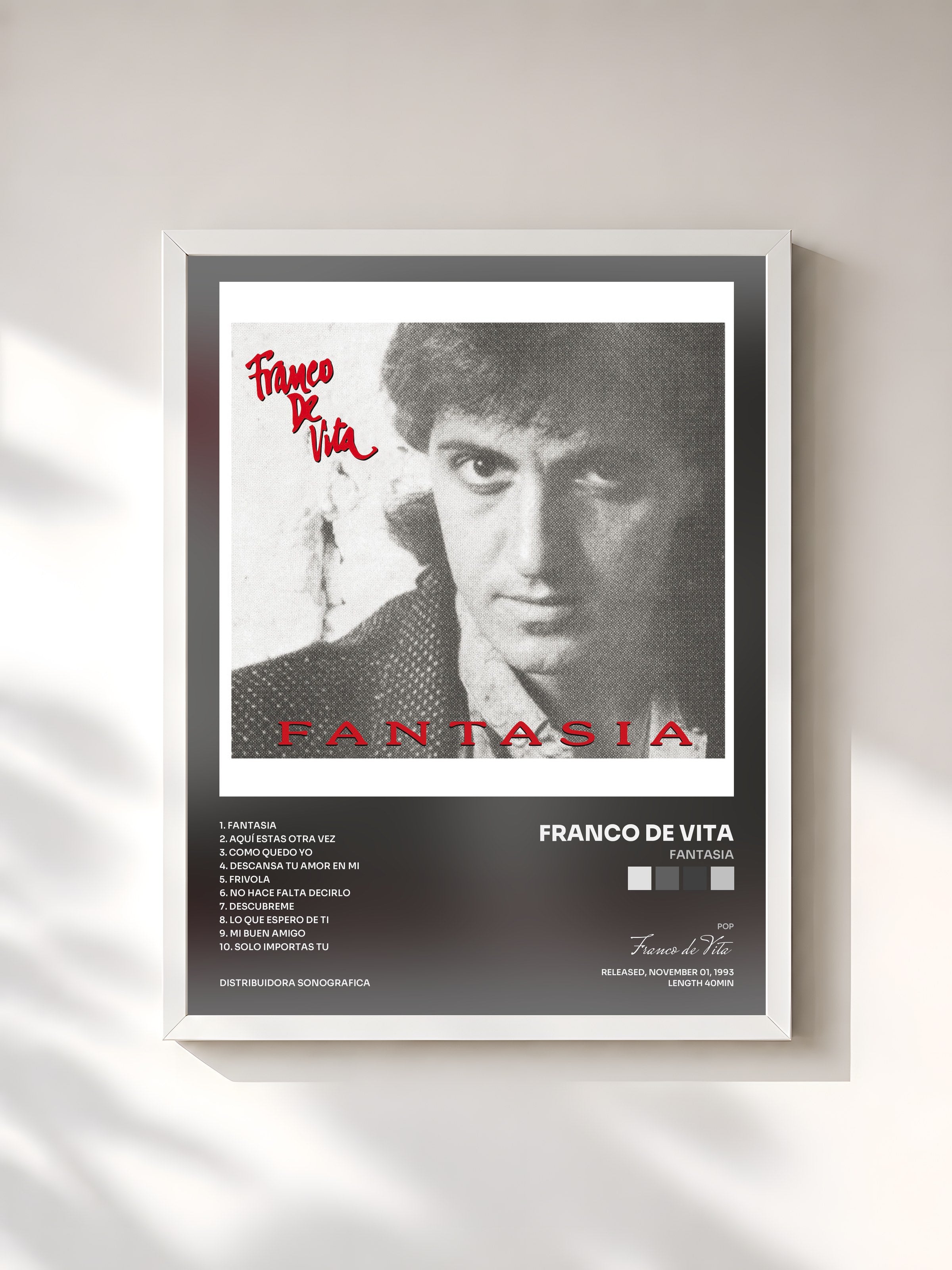 #blanc Tableau de l'album Fantasia de Franco de Vita, cadre blanc, imprimé et encadré en France