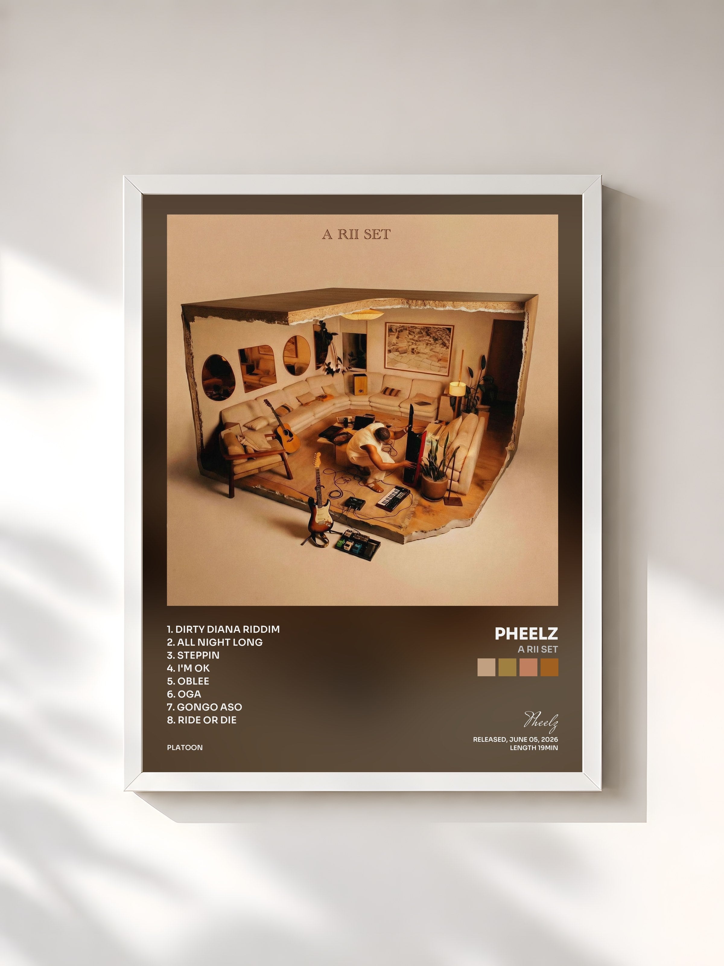 #blanc Tableau de l'album A Rii Set de Pheelz, cadre blanc, imprimé et encadré en France