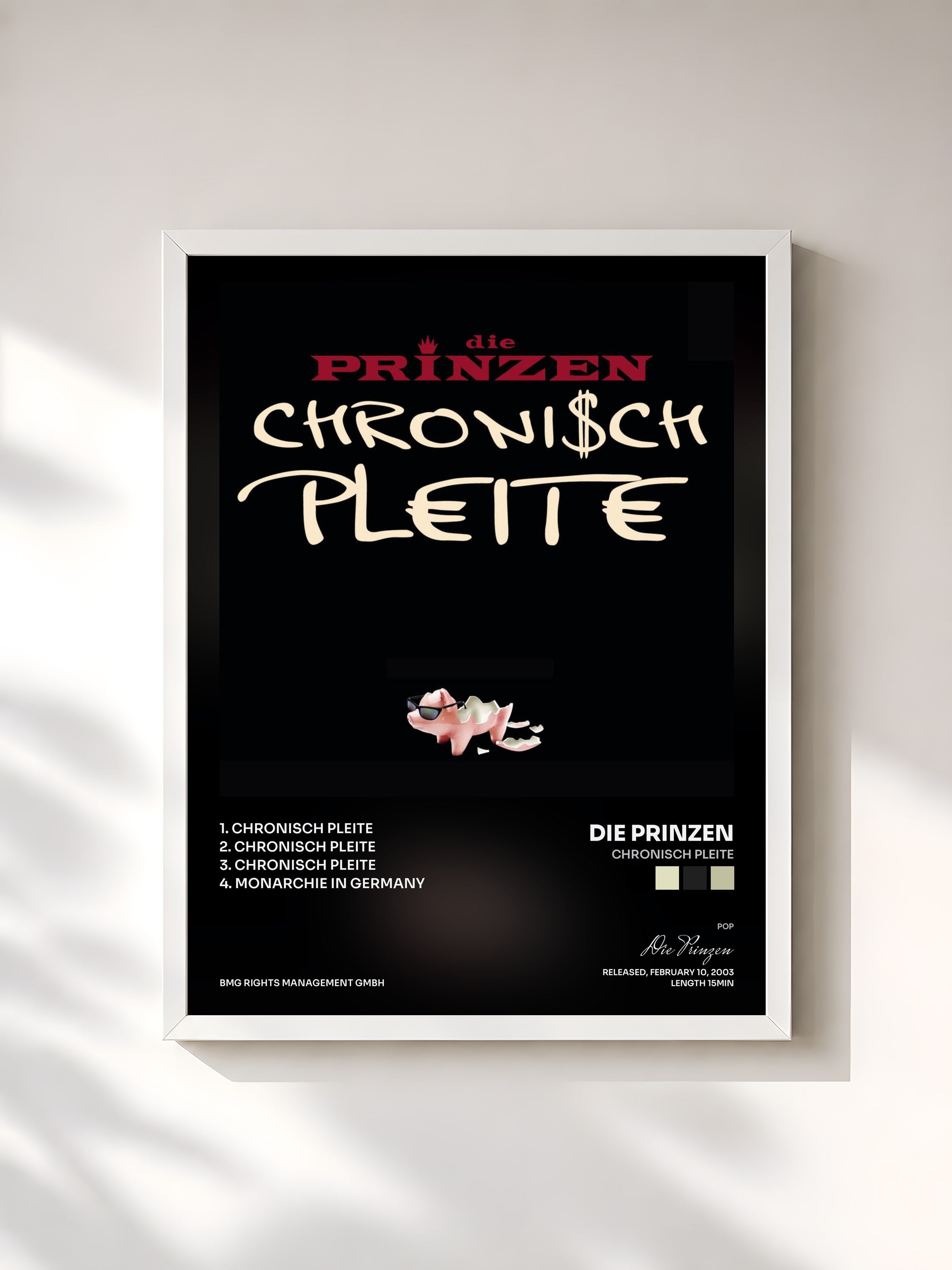 #blanc Tableau de l'album Chronisch Pleite de Die Prinzen, cadre blanc, imprimé et encadré en France