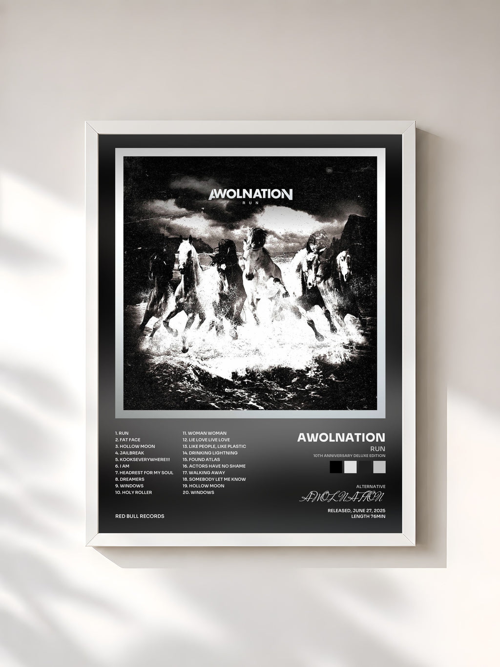 #blanc Tableau de l'album Run (10th Anniversary Deluxe Edition) de AWOLNATION, cadre blanc, imprimé et encadré en France