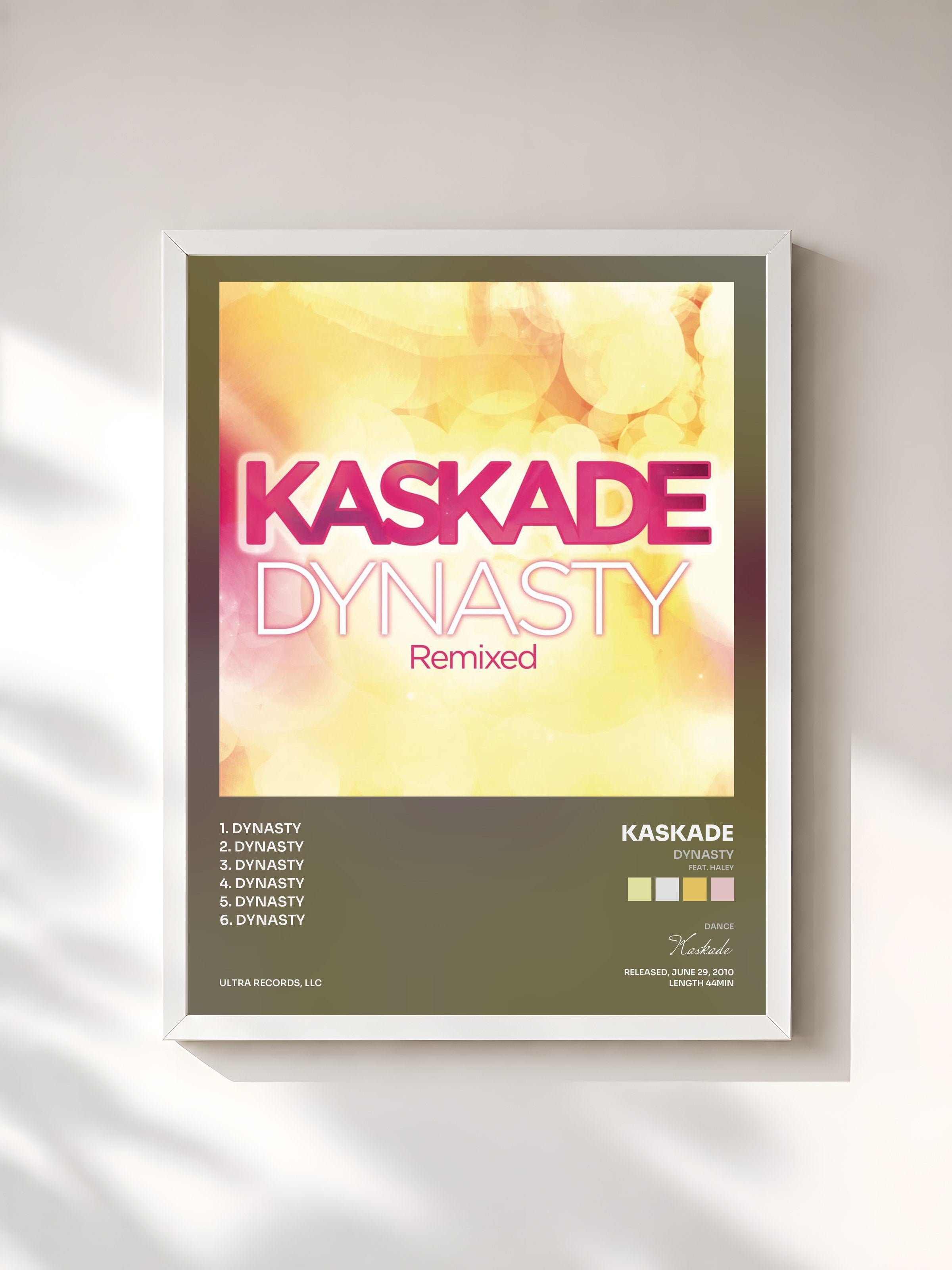 #blanc Tableau de l'album Dynasty (feat. Haley) de Kaskade, cadre blanc, imprimé et encadré en France