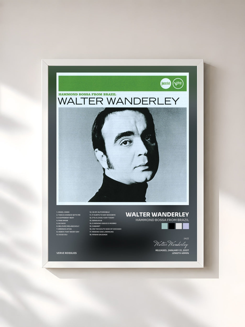 #blanc Hammond Bossa From Brazil de Walter Wanderley en lámina enmarcada, marco blanco, impresa y enmarcada en Francia