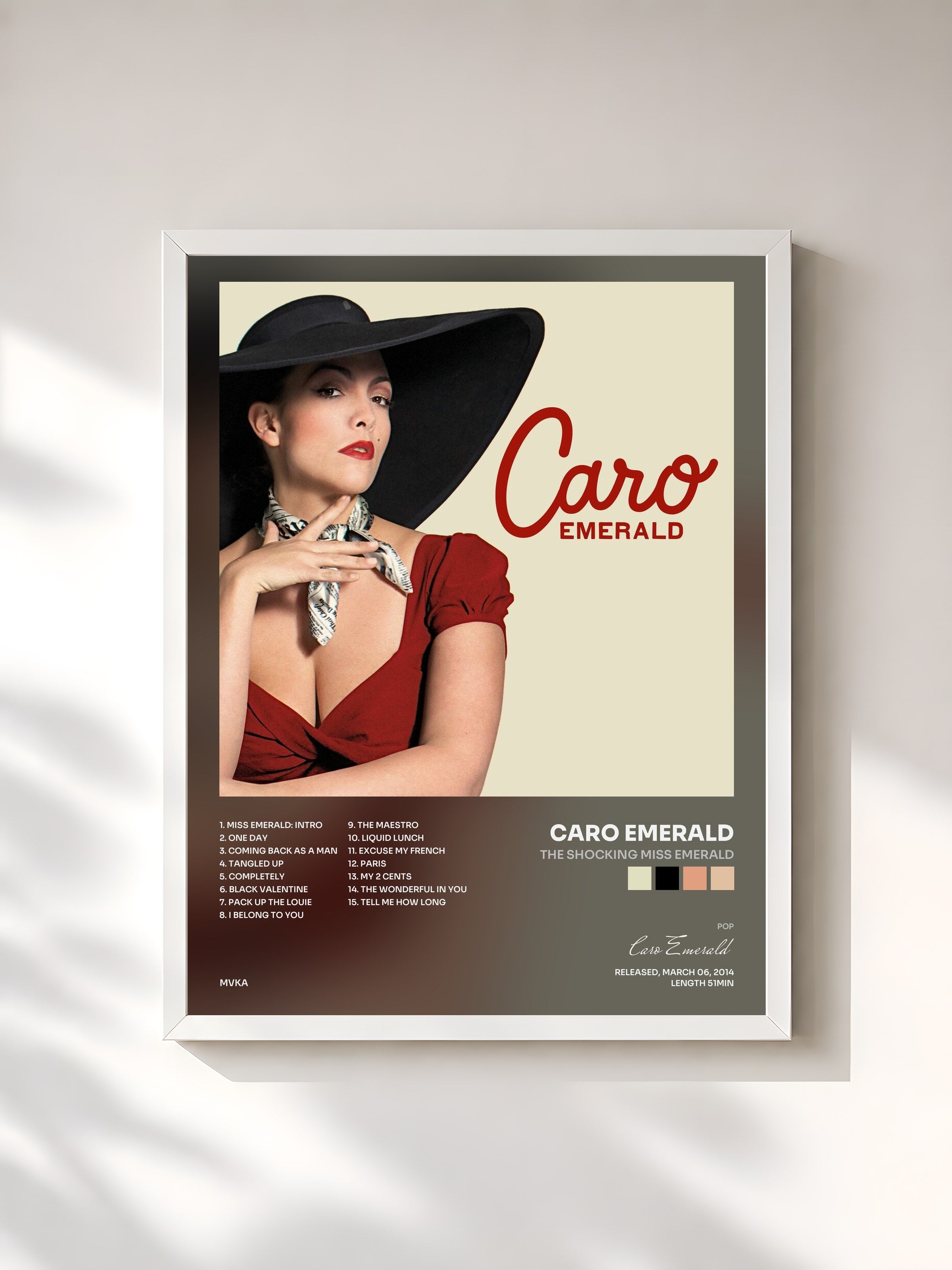 #blanc Tableau de l'album The Shocking Miss Emerald de Caro Emerald, cadre blanc, imprimé et encadré en France