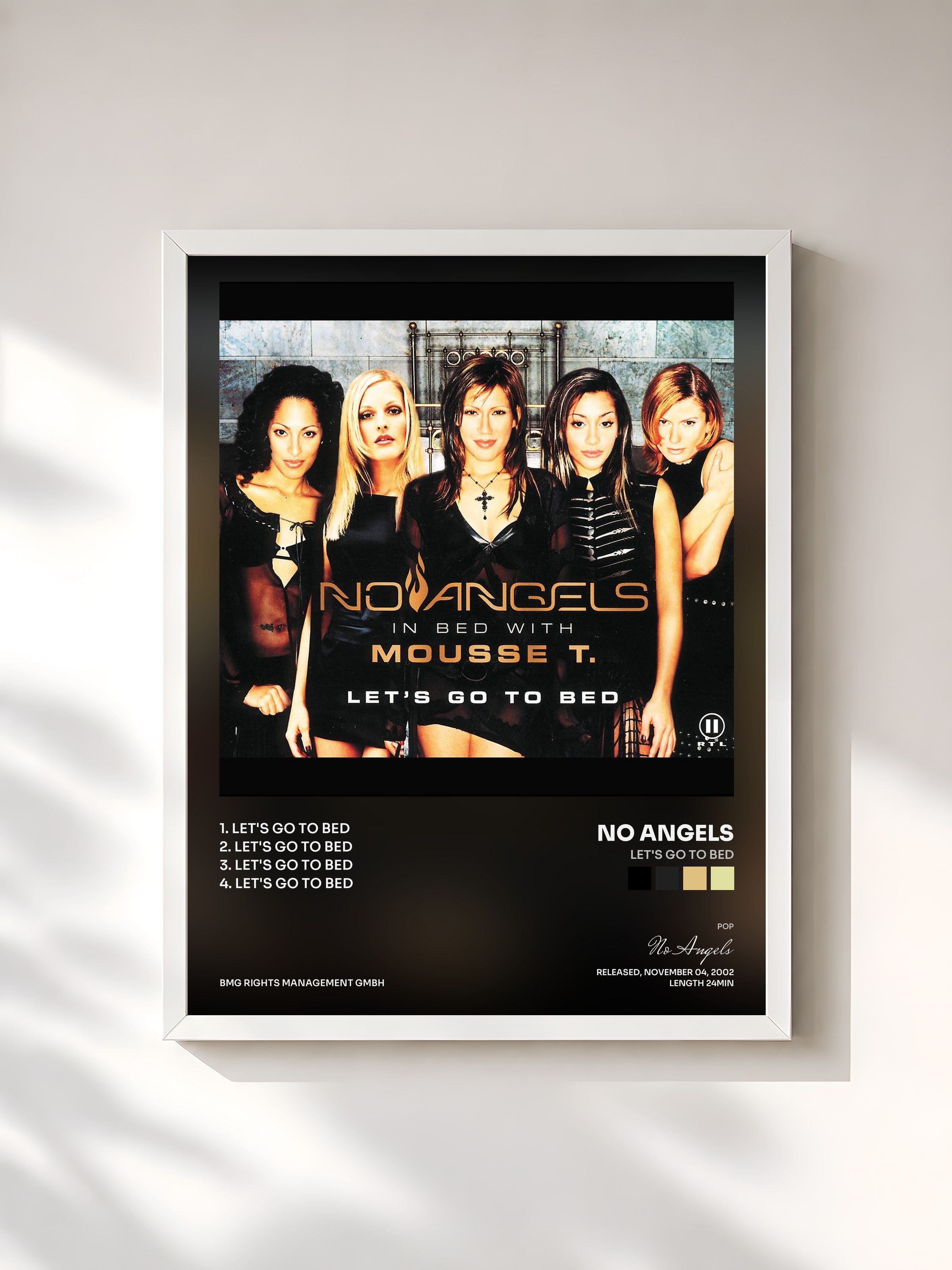 #blanc Tableau de l'album Let's Go to Bed de No Angels, cadre blanc, imprimé et encadré en France