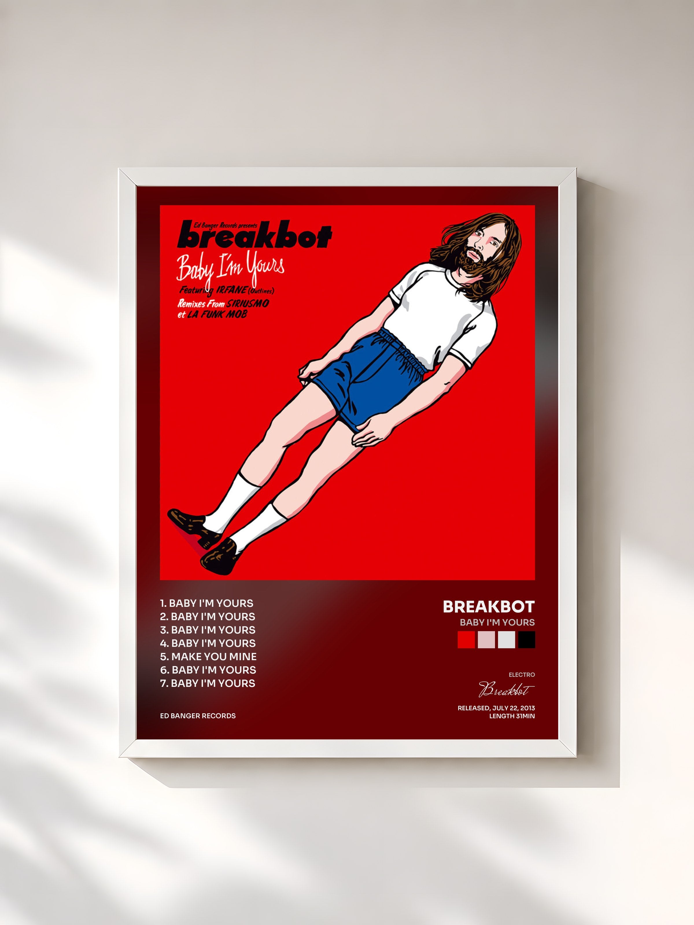 #blanc Tableau de l'album Baby I'm Yours de Breakbot, cadre blanc, imprimé et encadré en France