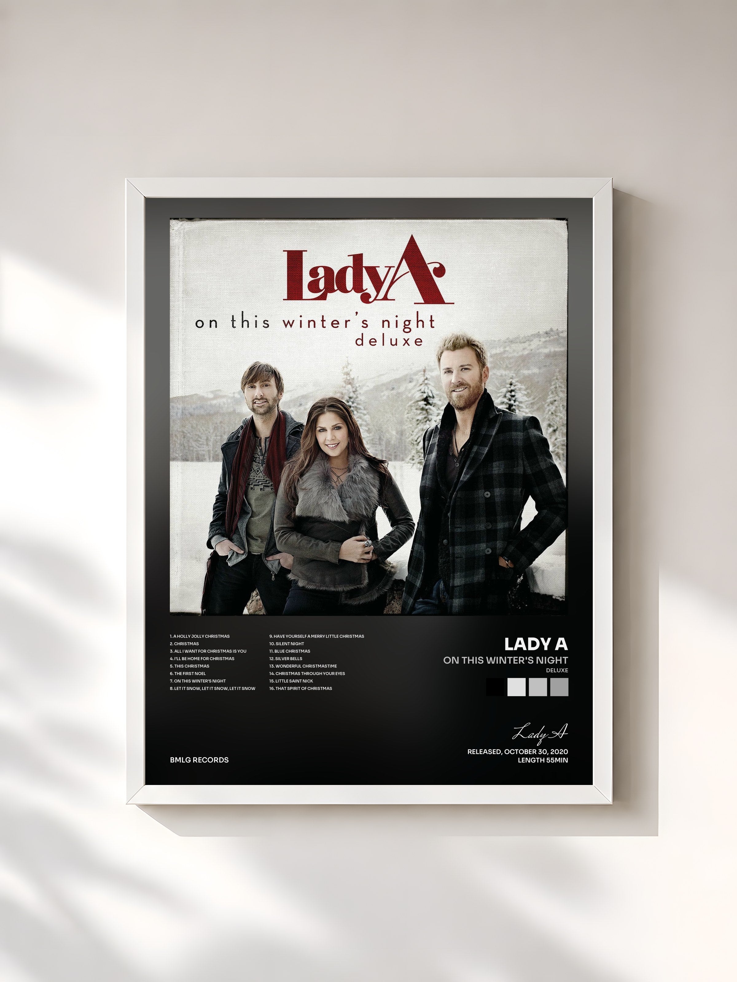 #blanc Tableau de l'album On This Winter's Night (Deluxe) de Lady A, cadre blanc, imprimé et encadré en France