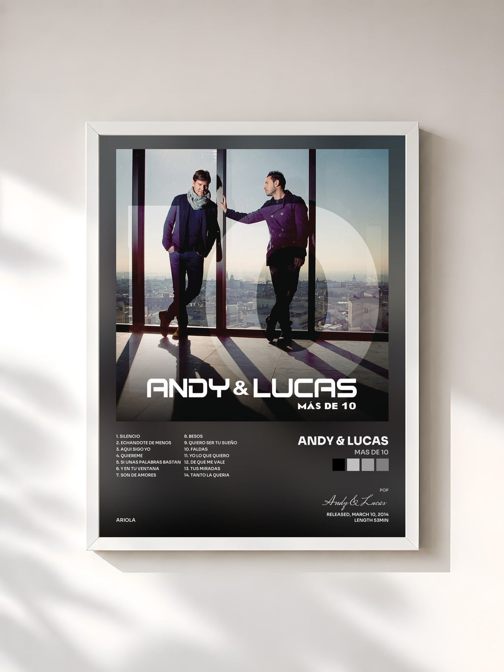 #blanc Tableau de l'album Mas de 10 de Andy & Lucas, cadre blanc, imprimé et encadré en France