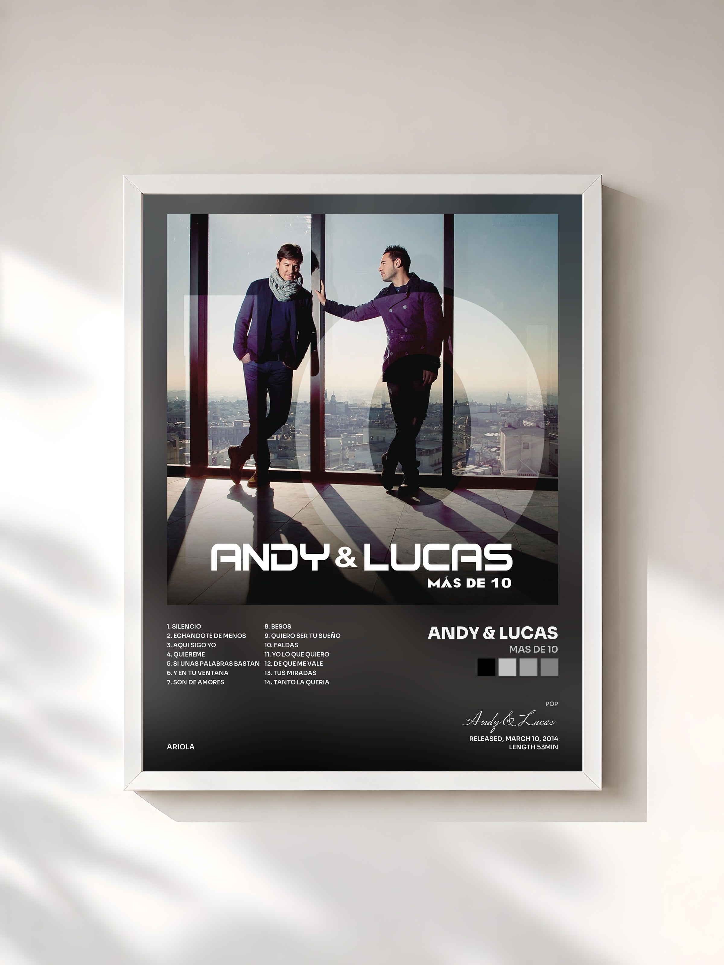 #blanc Tableau de l'album Mas de 10 de Andy & Lucas, cadre blanc, imprimé et encadré en France