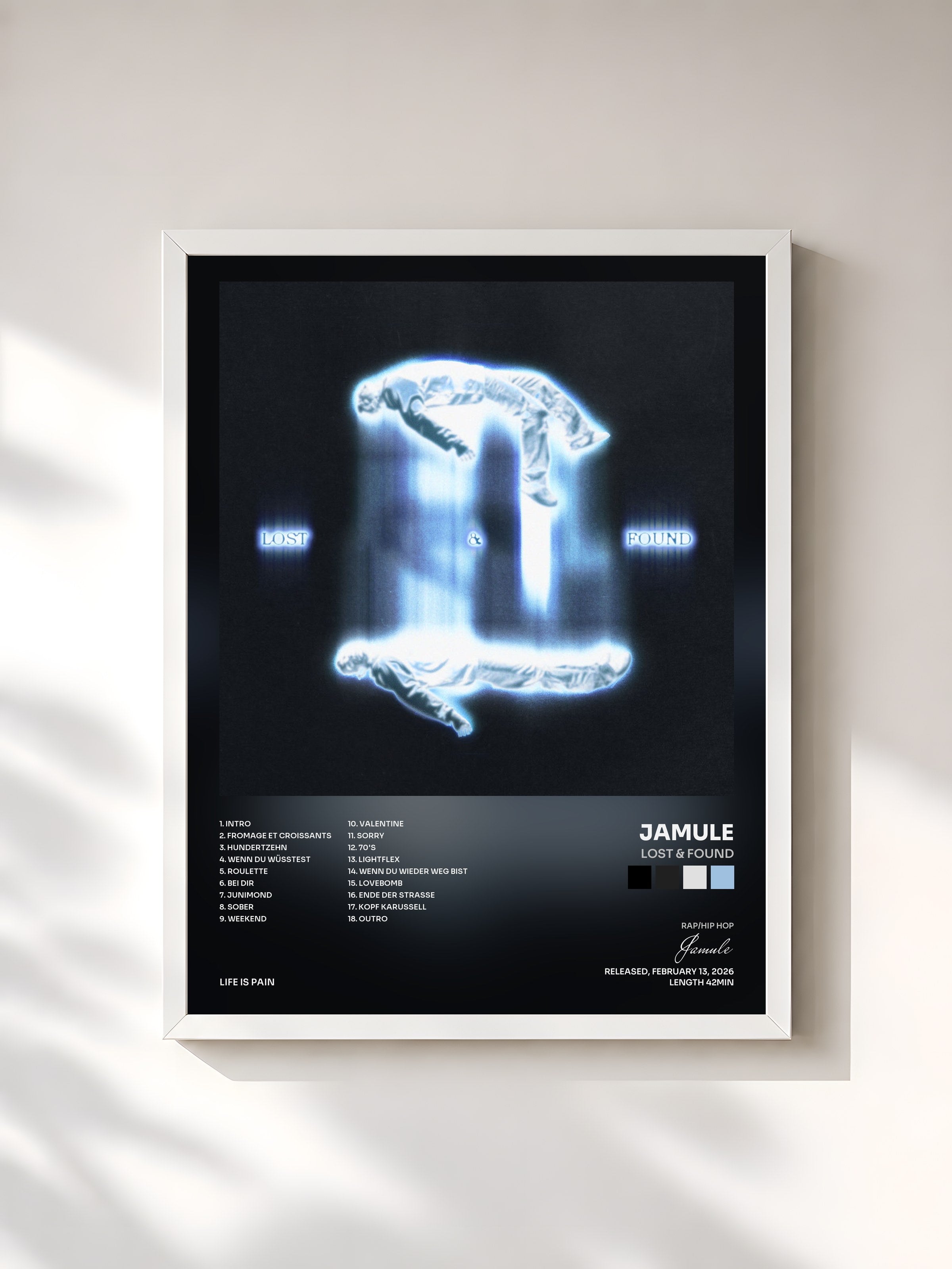 #blanc Tableau de l'album Lost & Found de Jamule, cadre blanc, imprimé et encadré en France