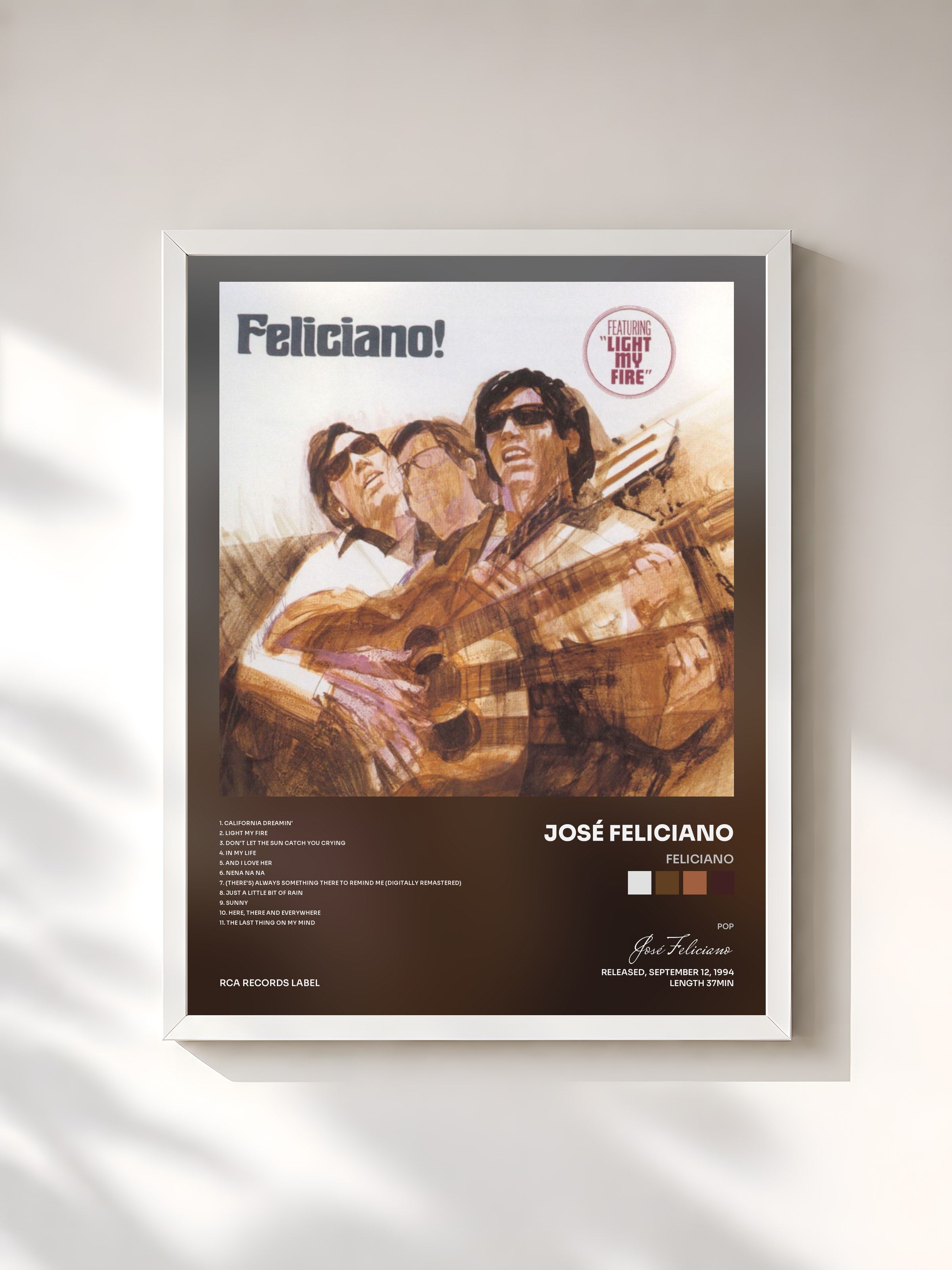 #blanc Tableau de l'album Feliciano de José Feliciano, cadre blanc, imprimé et encadré en France