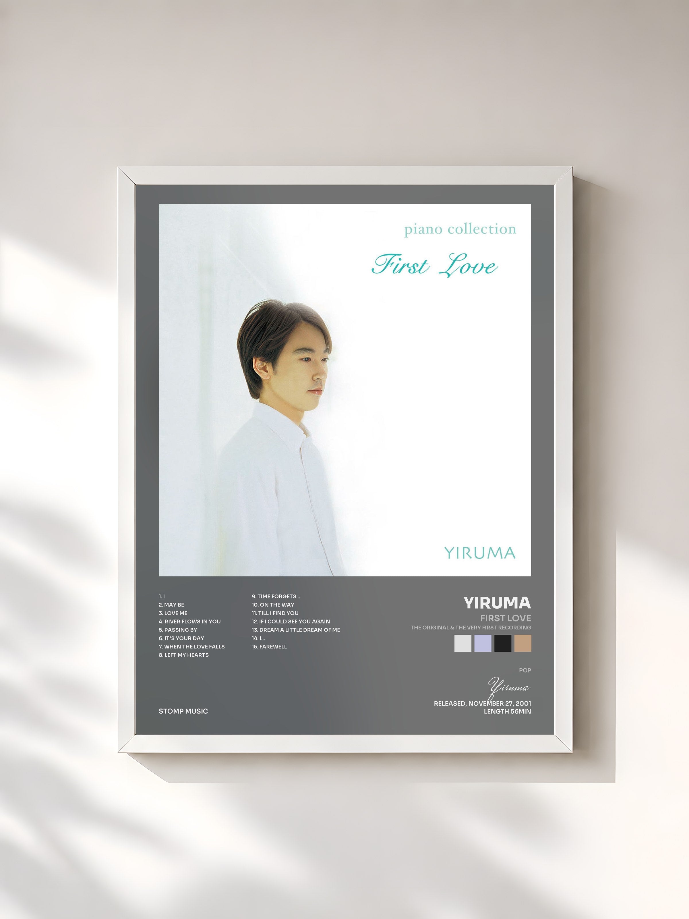 #blanc Tableau de l'album First Love (The Original & the Very First Recording) de Yiruma, cadre blanc, imprimé et encadré en France