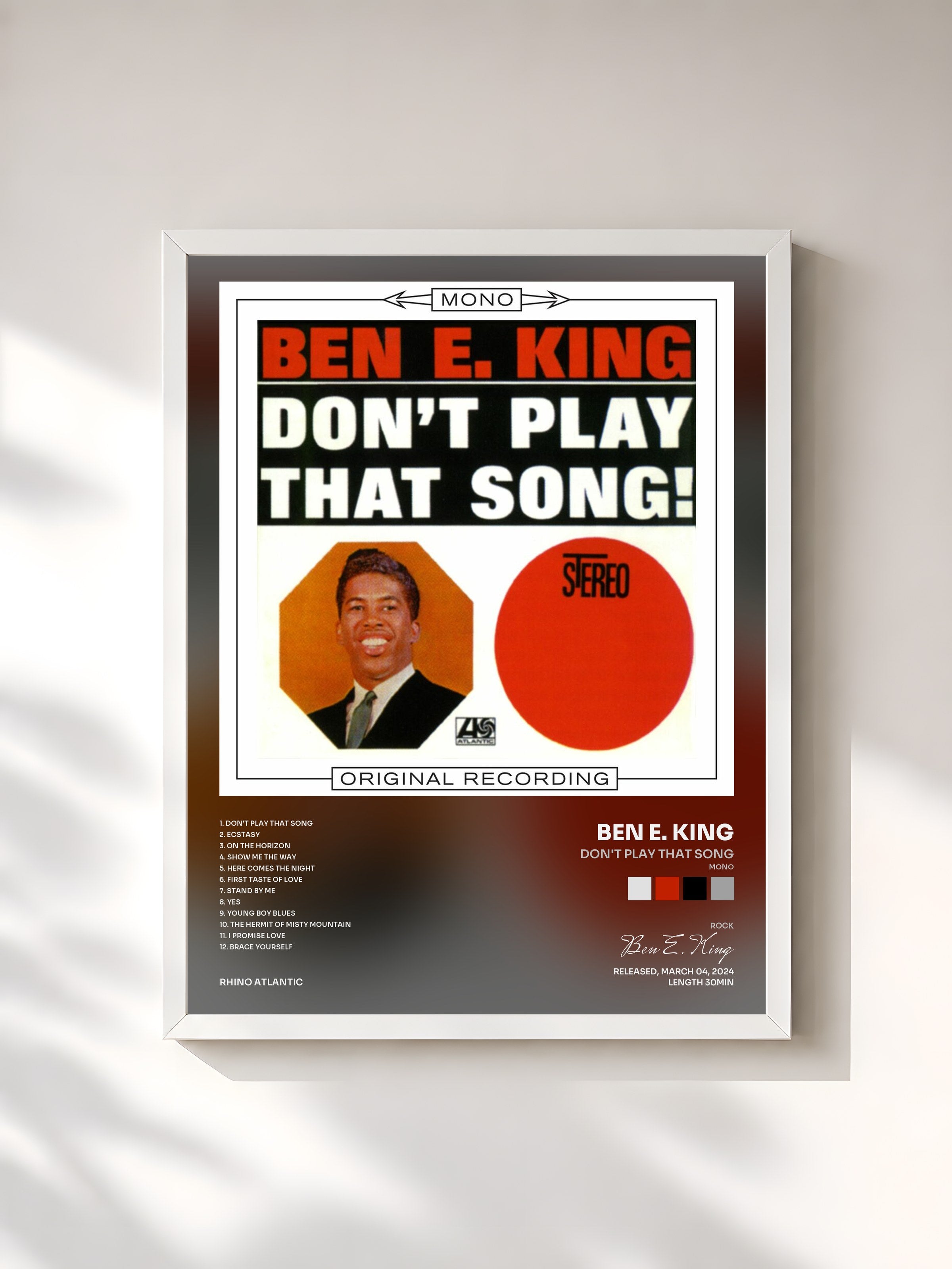 #blanc Tableau de l'album Don't Play That Song (Mono) de Ben E. King, cadre blanc, imprimé et encadré en France