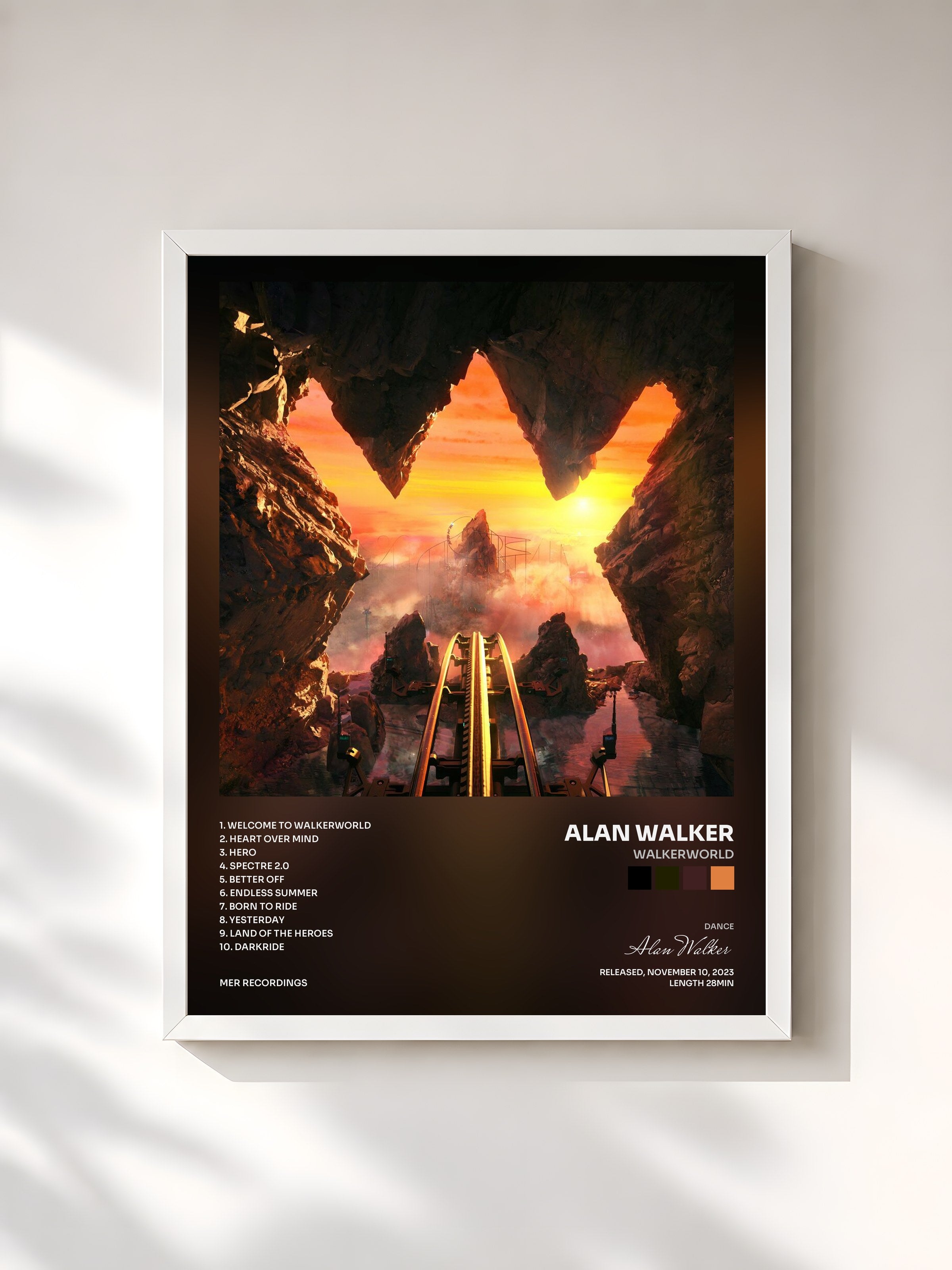 #blanc Tableau de l'album Walkerworld de Alan Walker, cadre blanc, imprimé et encadré en France