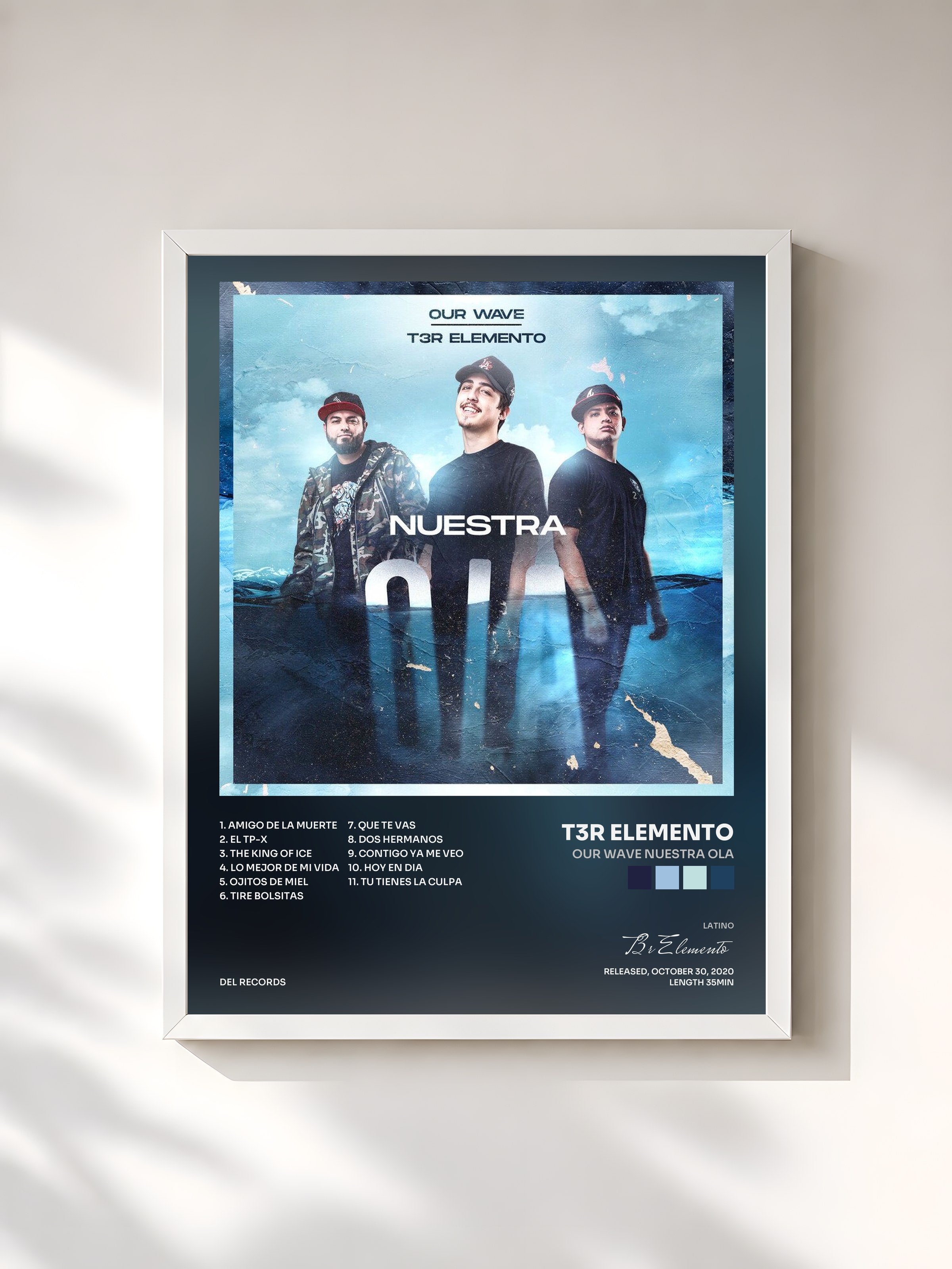 #blanc Tableau de l'album Our Wave Nuestra Ola de T3r Elemento, cadre blanc, imprimé et encadré en France