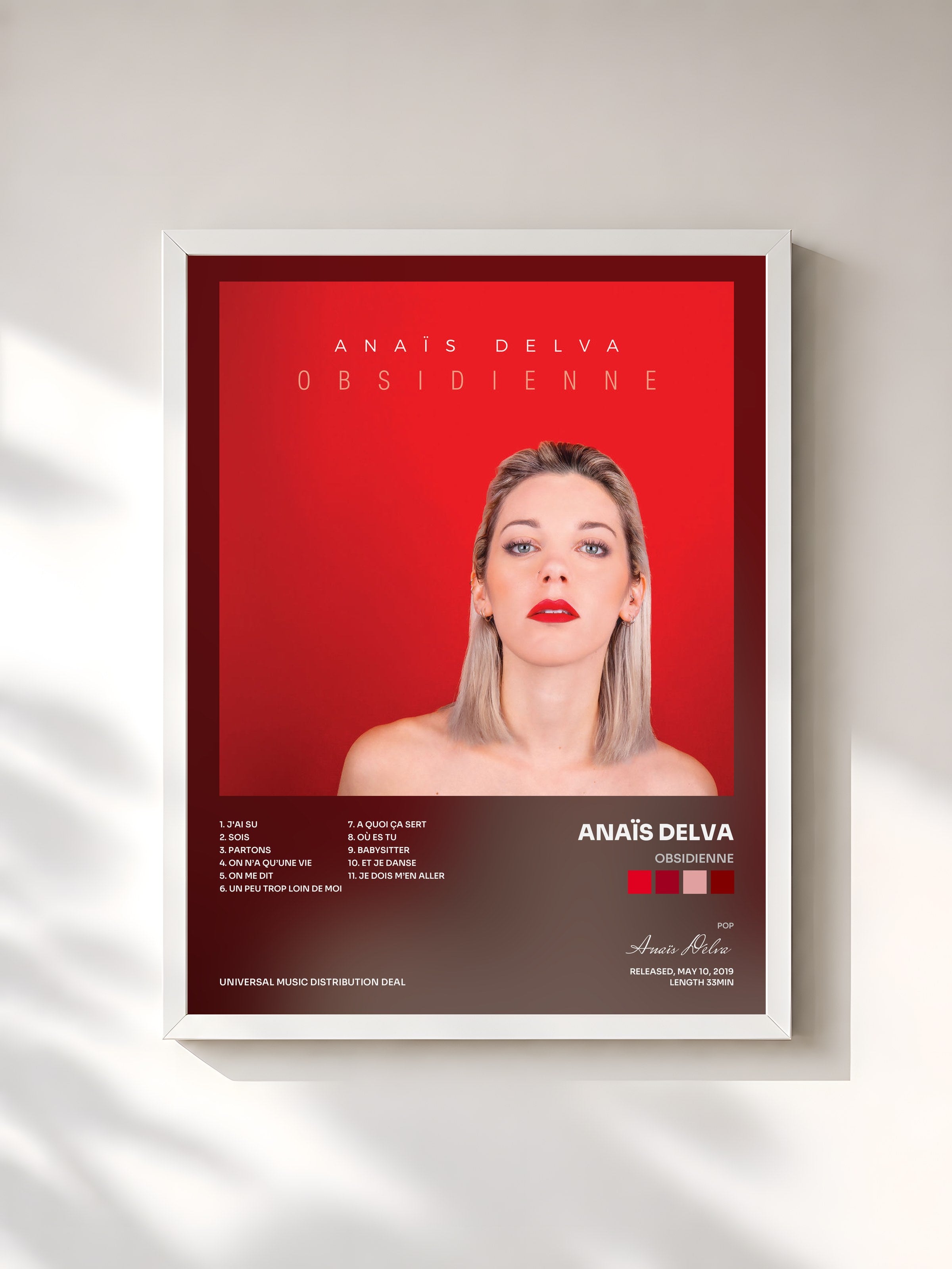 #blanc Tableau de l'album Obsidienne de Anaïs Delva, cadre blanc, imprimé et encadré en France