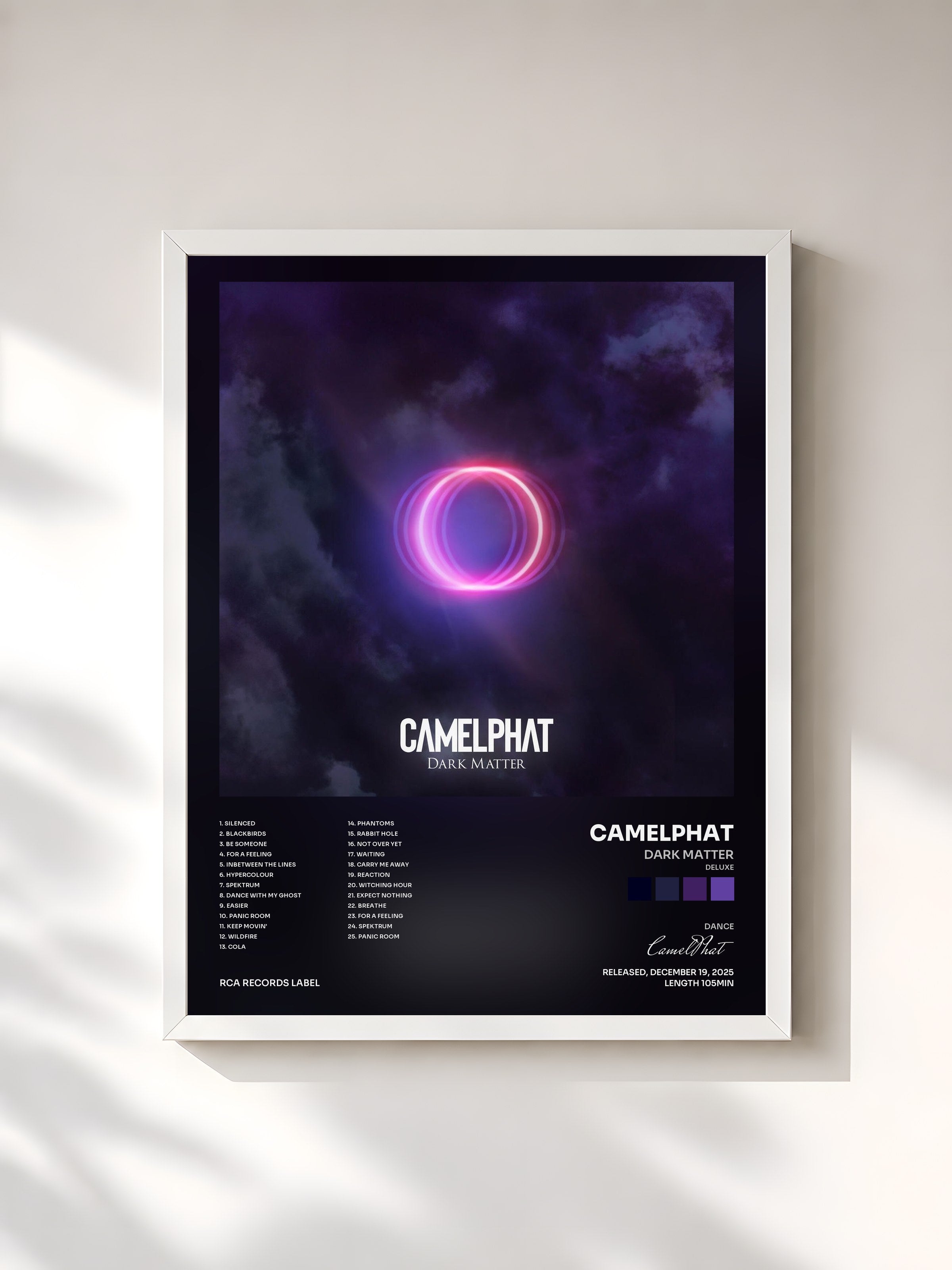 #blanc Tableau de l'album Dark Matter (Deluxe) de CamelPhat, cadre blanc, imprimé et encadré en France