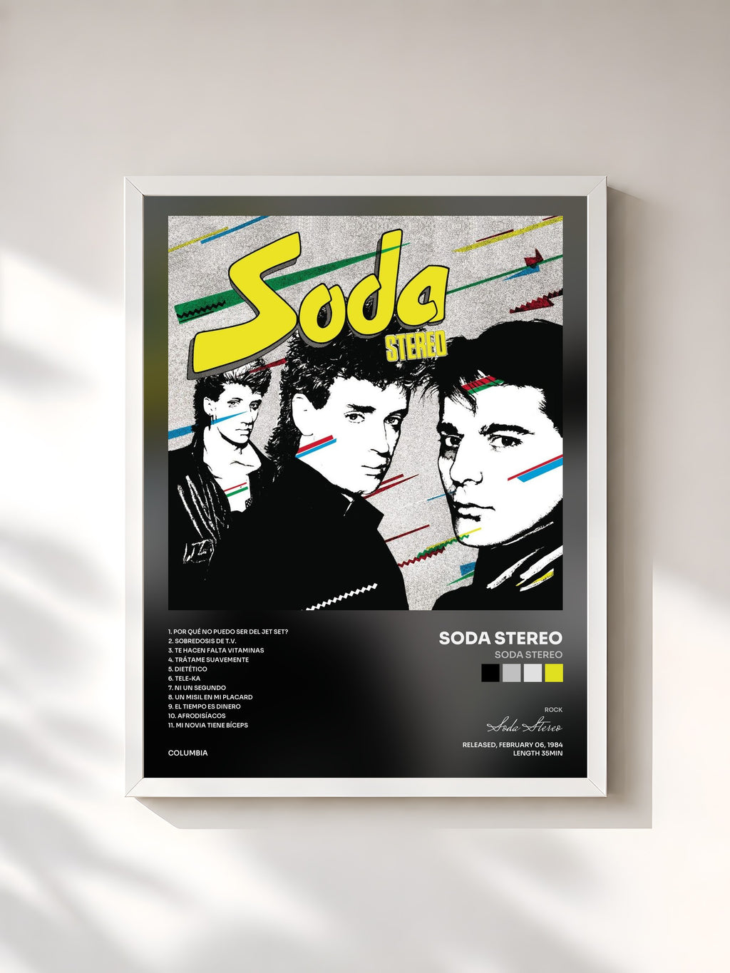 #blanc Tableau de l'album Soda Stereo de Soda Stereo, cadre blanc, imprimé et encadré en France