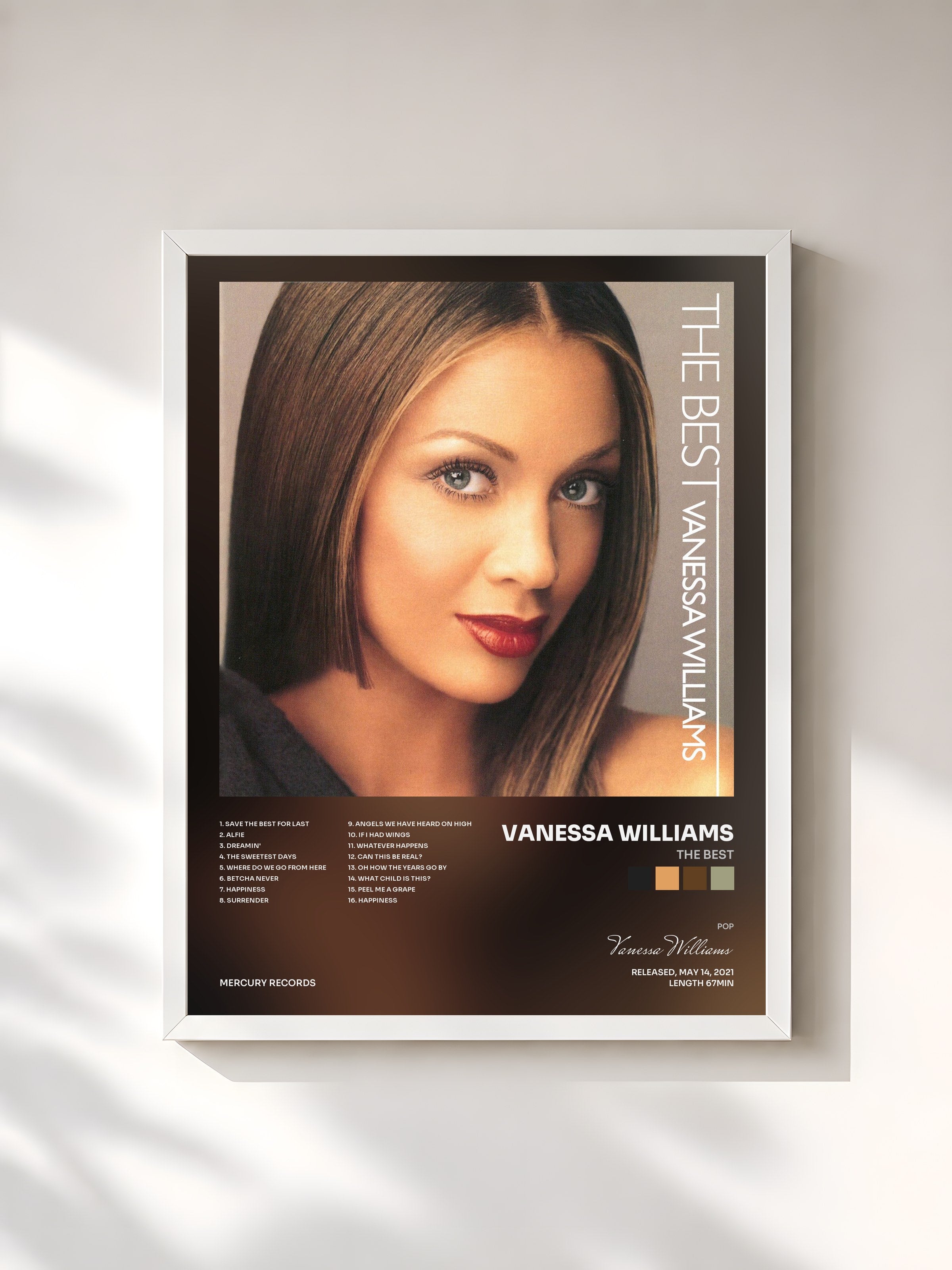 #blanc Tableau de l'album The Best de Vanessa Williams, cadre blanc, imprimé et encadré en France