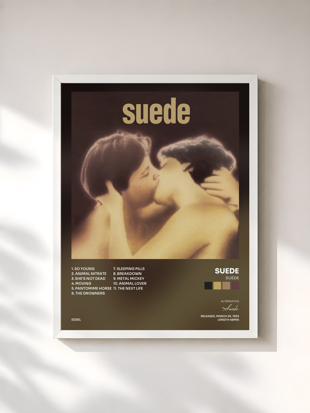 #blanc Tableau de l'album Suede de Suede, cadre blanc, imprimé et encadré en France
