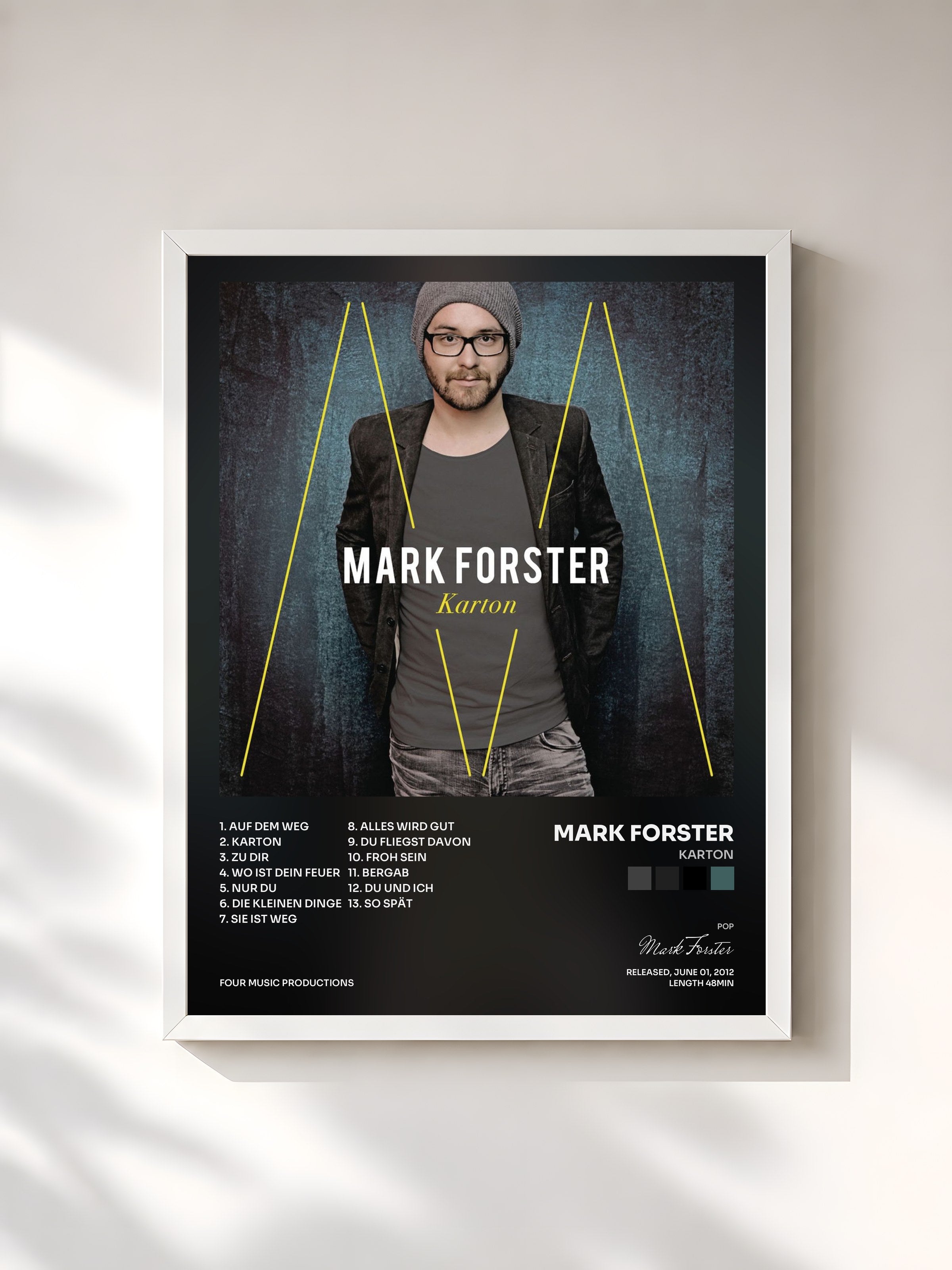 #blanc Tableau de l'album Karton de Mark Forster, cadre blanc, imprimé et encadré en France