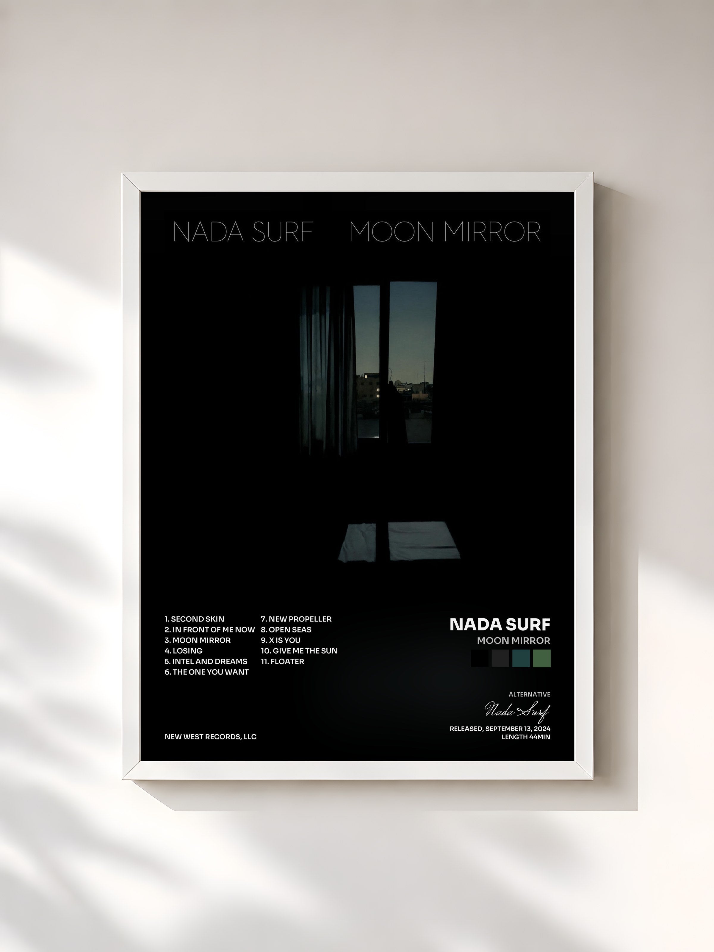 #blanc Tableau de l'album Moon Mirror de Nada Surf, cadre blanc, imprimé et encadré en France