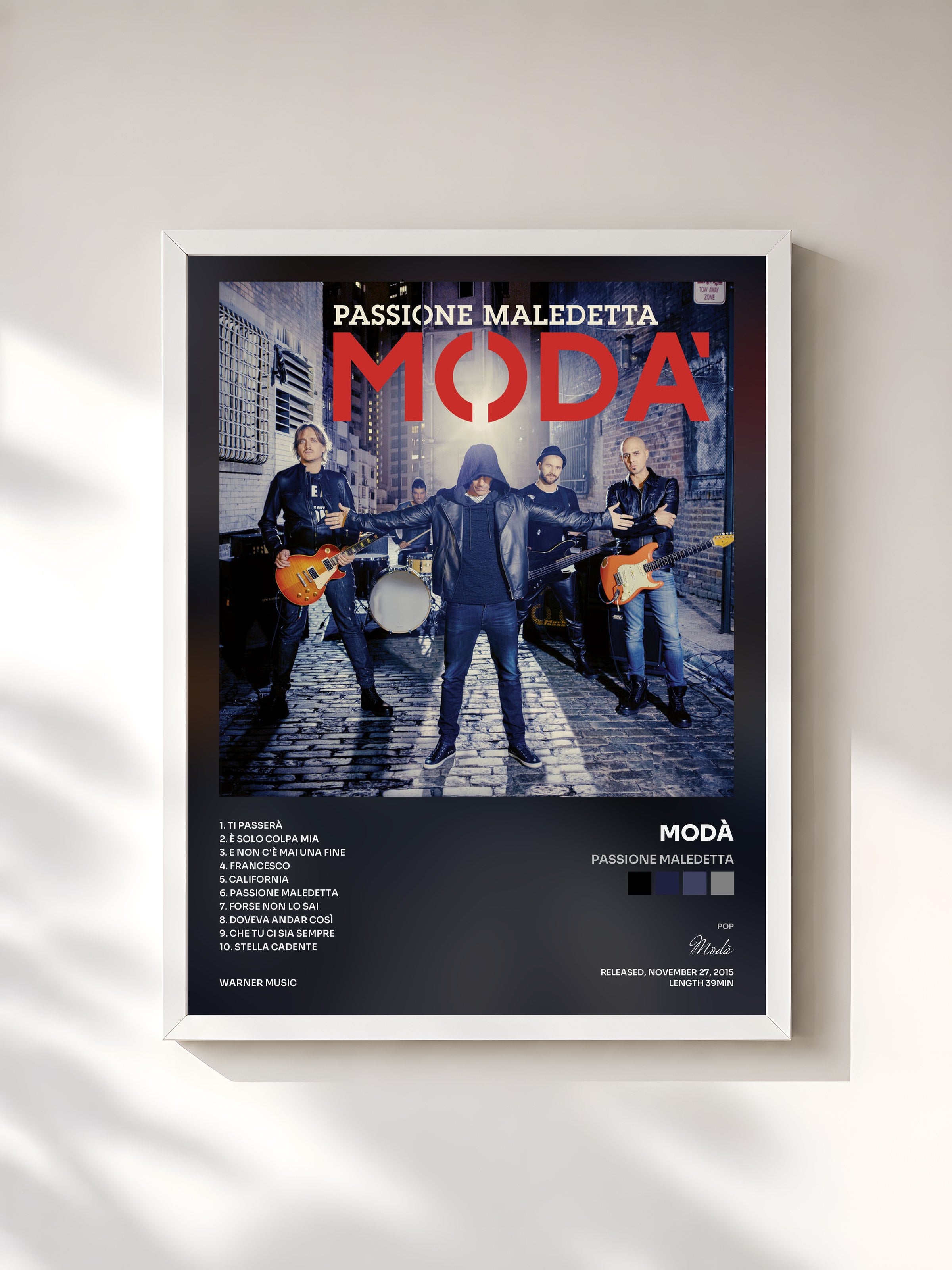 #blanc Tableau de l'album Passione maledetta de Modà, cadre blanc, imprimé et encadré en France