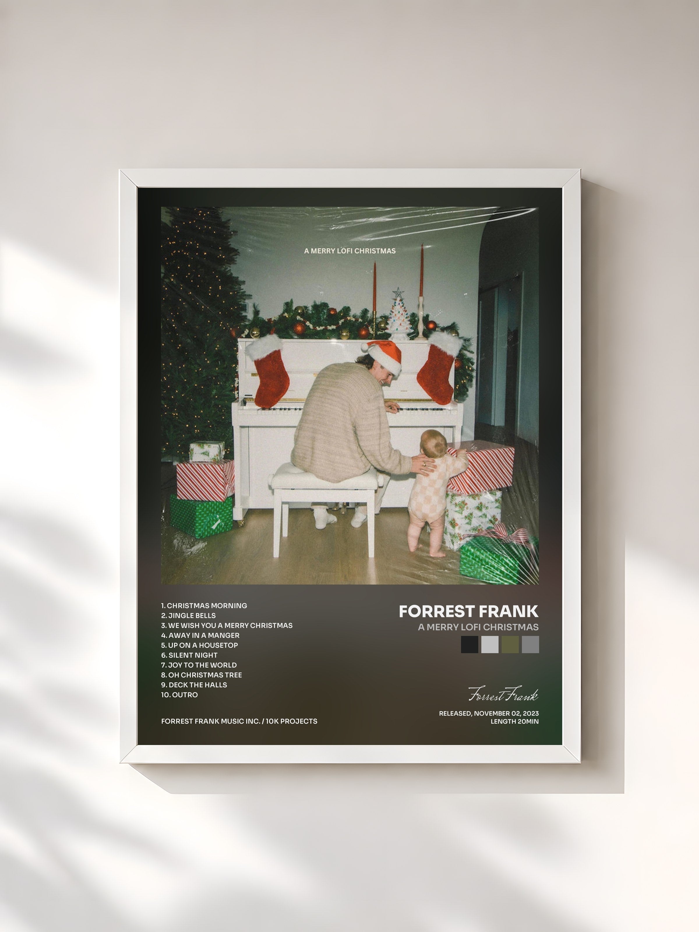 #blanc Tableau de l'album A Merry Lofi Christmas de Forrest Frank, cadre blanc, imprimé et encadré en France