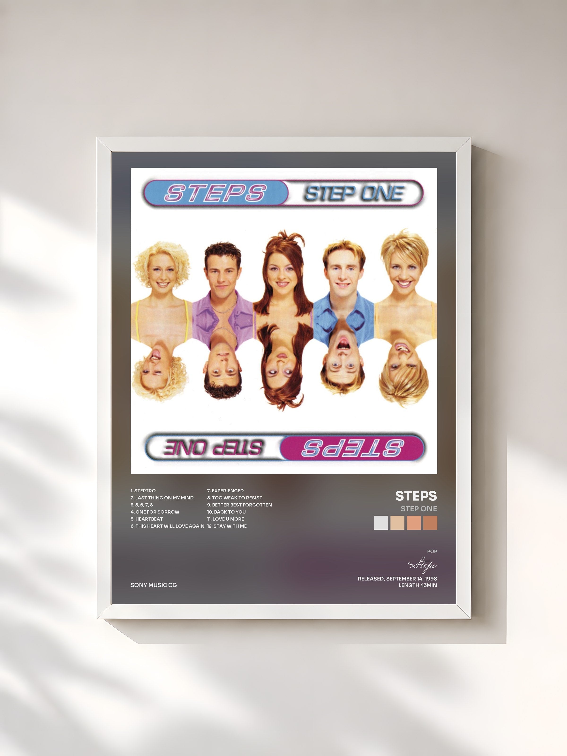 #blanc Tableau de l'album Step One de Steps, cadre blanc, imprimé et encadré en France