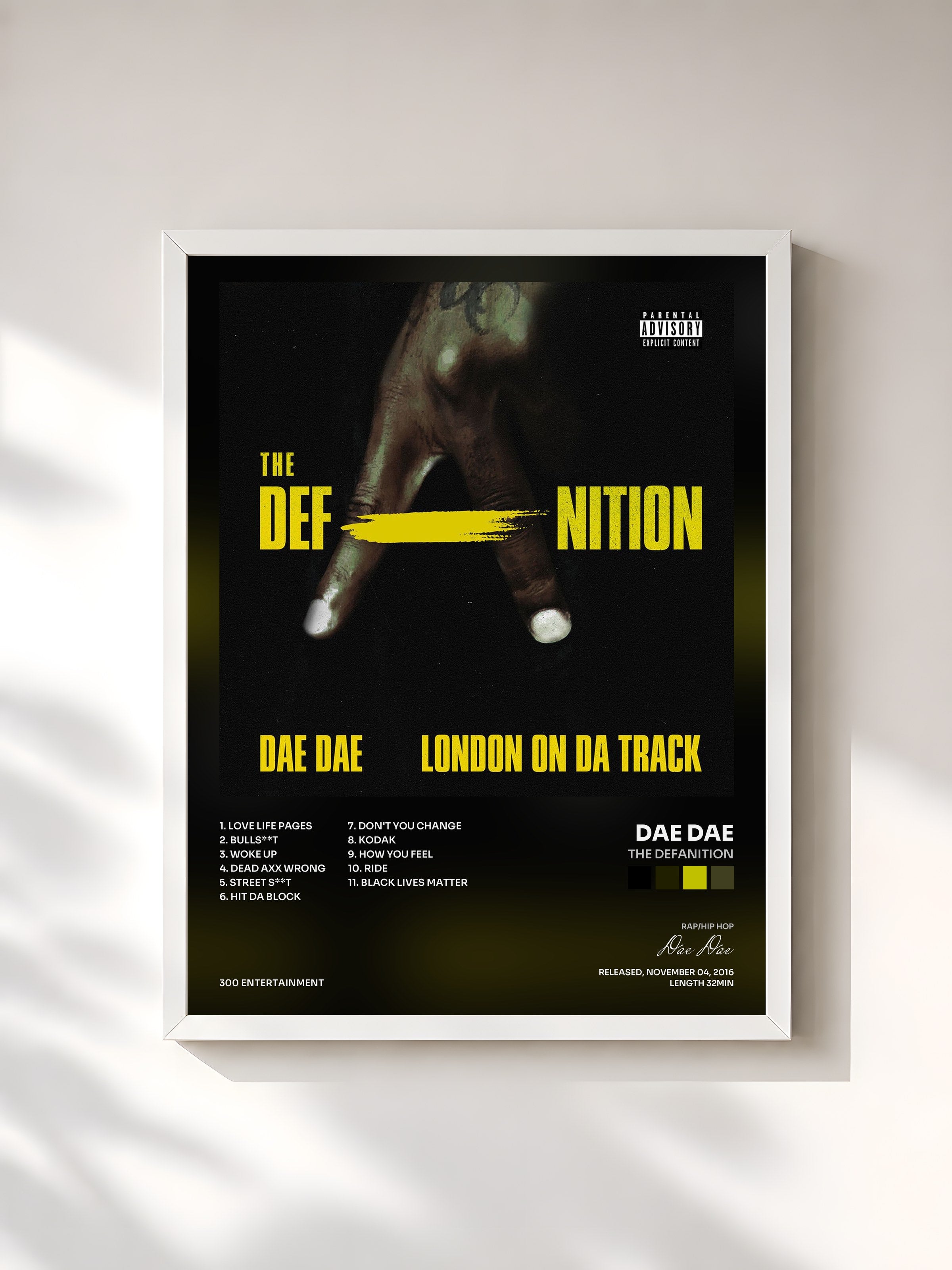 #blanc Tableau de l'album The DefAnition de Dae Dae, cadre blanc, imprimé et encadré en France