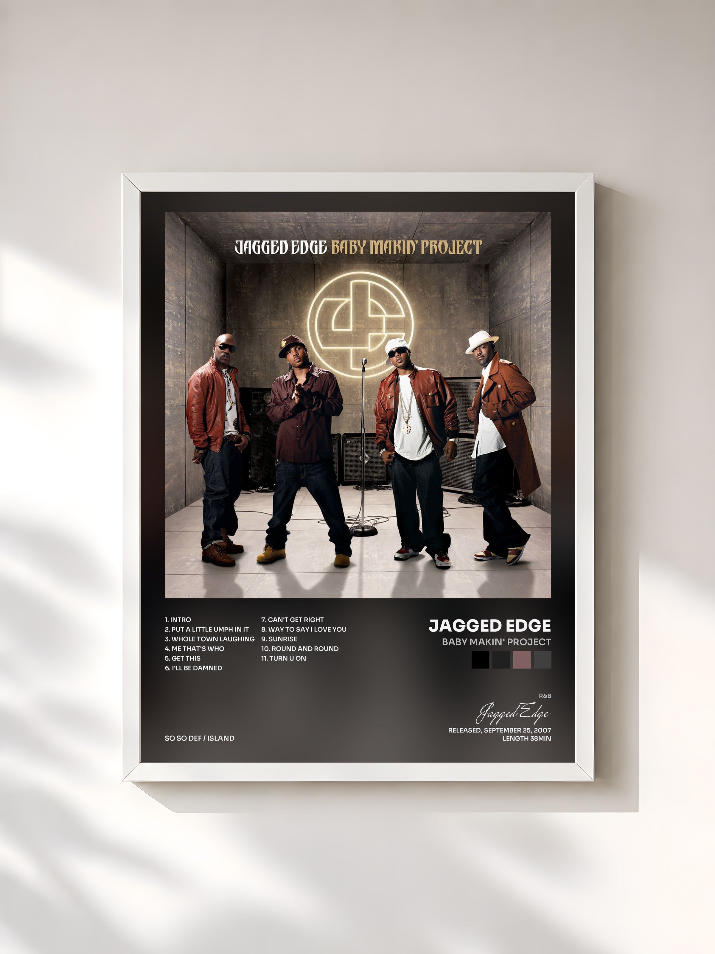 #blanc Tableau de l'album Baby Makin' Project de Jagged Edge, cadre blanc, imprimé et encadré en France