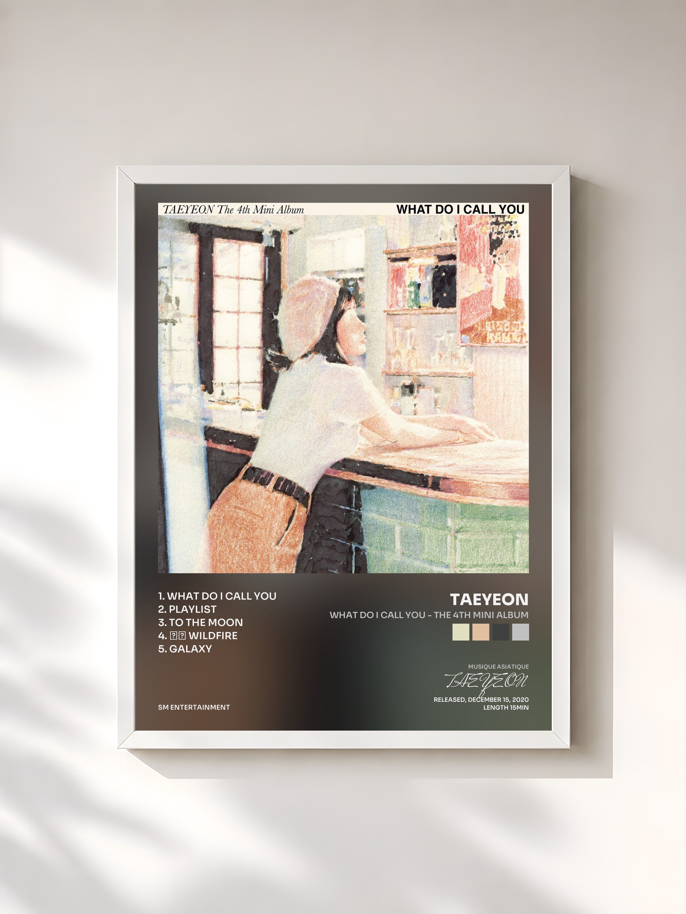 #blanc Tableau de l'album What Do I Call You - The 4th Mini Album de TAEYEON, cadre blanc, imprimé et encadré en France
