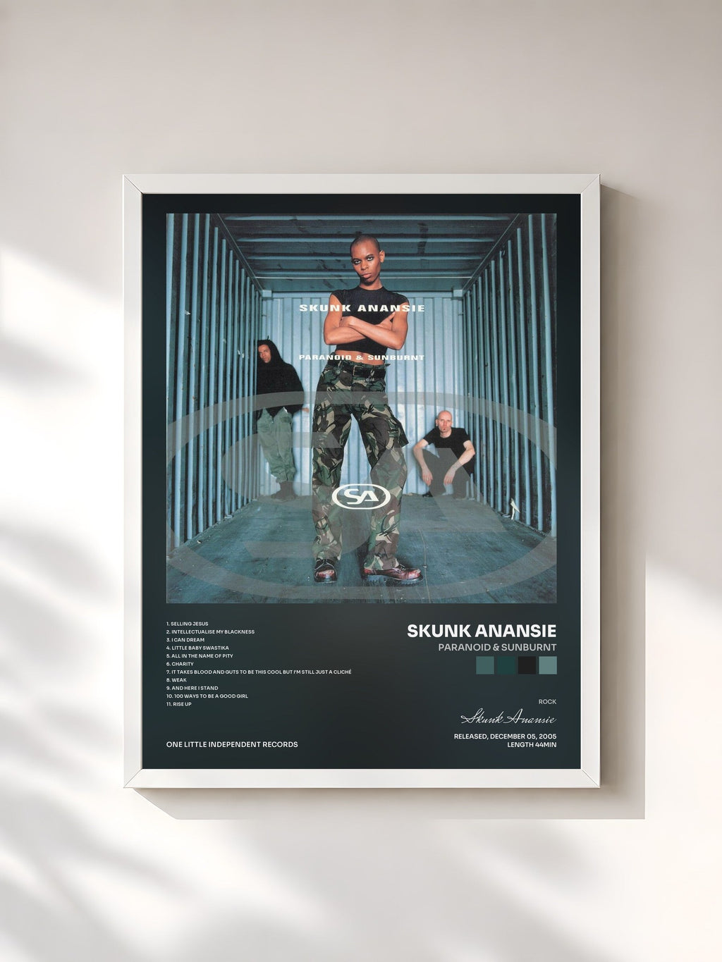 #blanc Paranoid & Sunburnt by Skunk Anansie as a framed art print, white frame, printed and framed in France